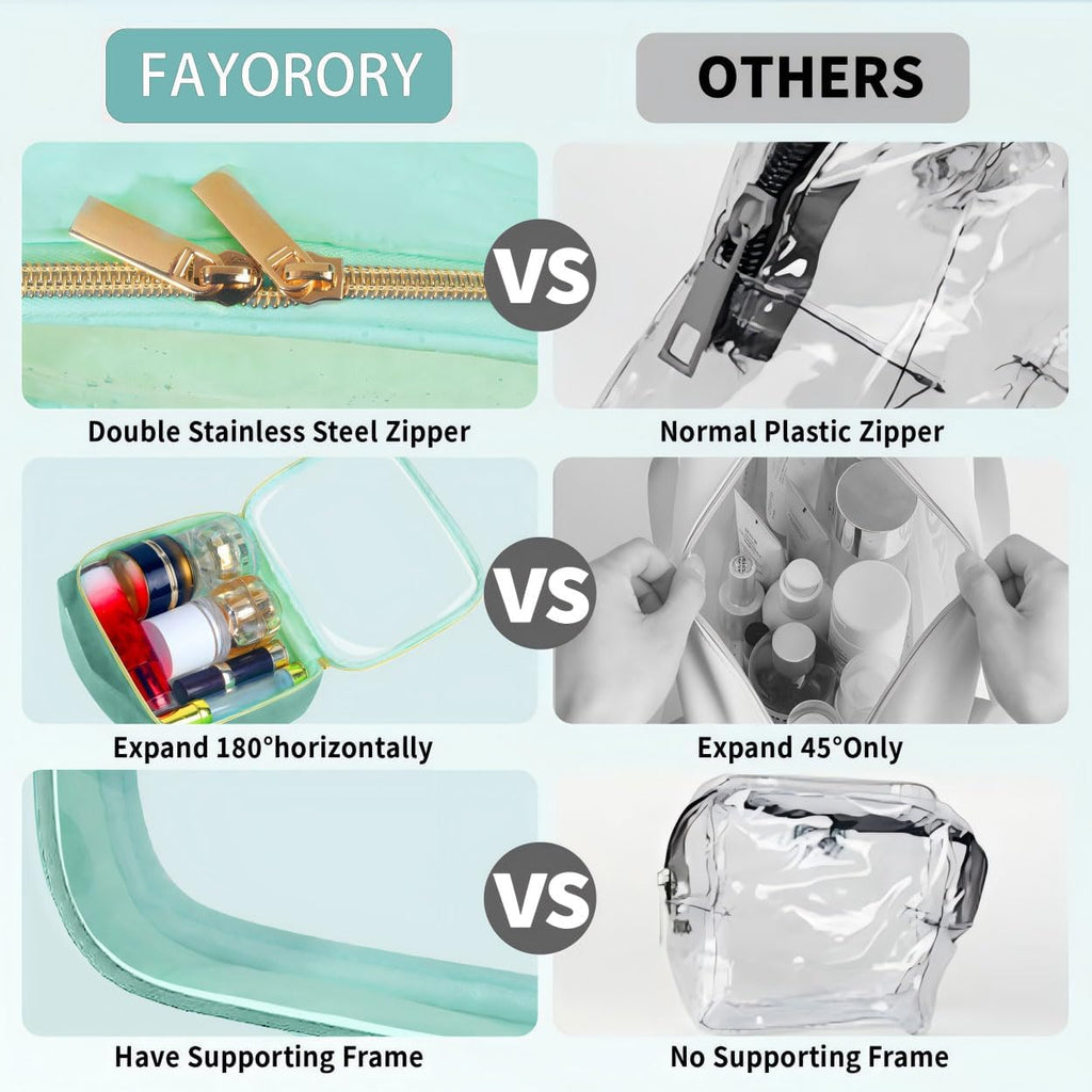 TSA Approved Travel Toiletry Bag,3 Pack Clear Makeup Bags with Handles,Quart Size Clear Cosmetic Bags for Traveling Women,Men,Carry on Airport Airline Compliant Bag,Green