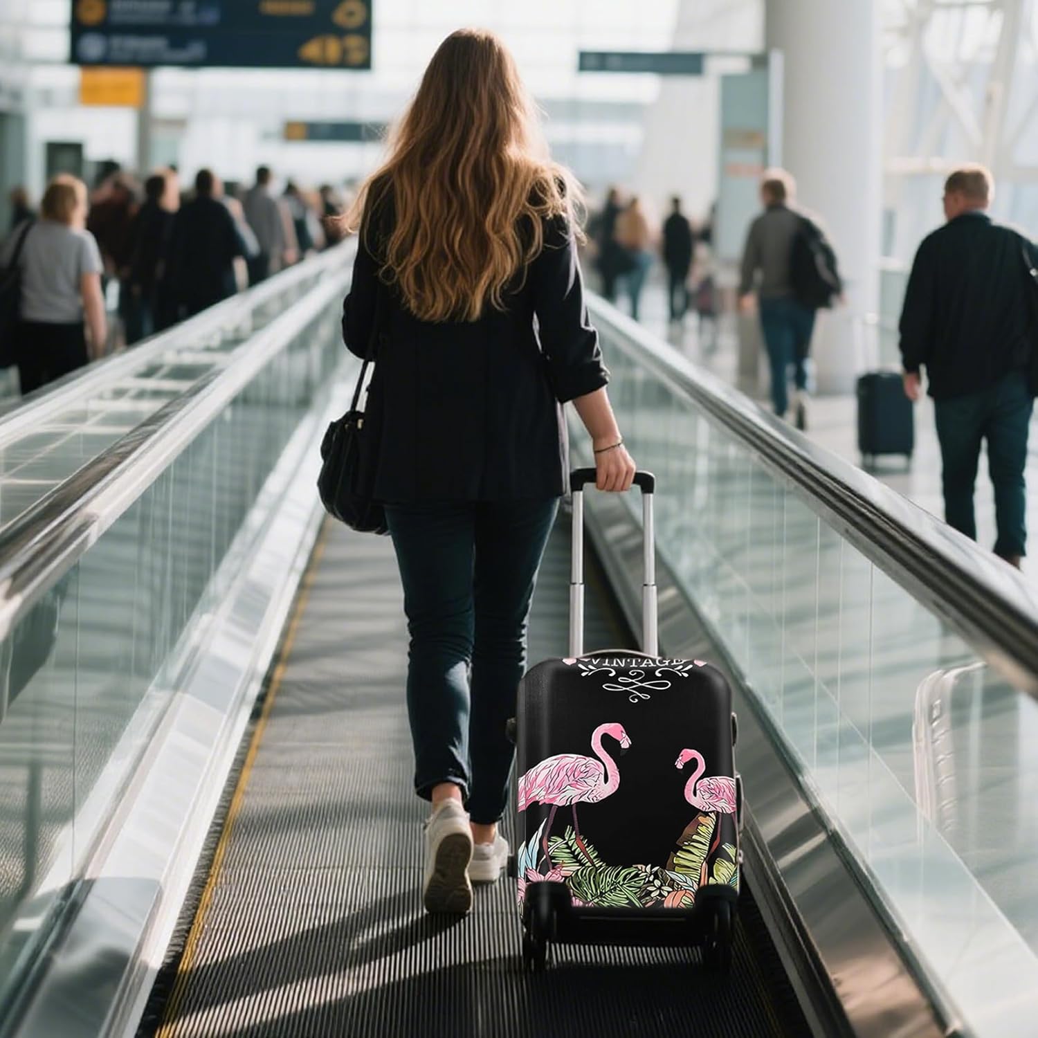 WUJIAONIAO Travel Luggage Cover Baggage Suitcase Protector Fit for 18-32 Inch Luggage (M (for 22-24 inch luggage), flamingo)