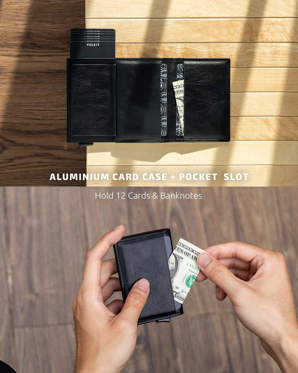 VULKIT Card Holder Pop Up Slim Wallet Leather RFID Blocking Card Case Up to 8 Credit Cards