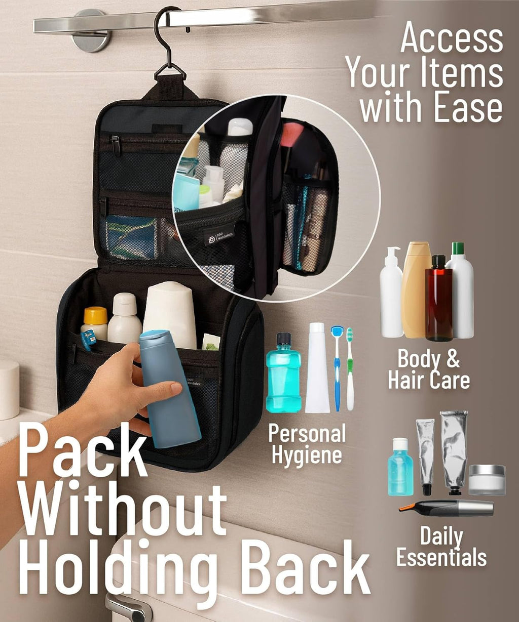 DD D&D Wanderlust D&D Hanging Travel Toiletry Bag for Men and Women - Extra Large Toiletries Organizer Kit with 10 Compartments, YKK Zippers, XXL Metal Swivel Hook, Water-Resistant Nylon