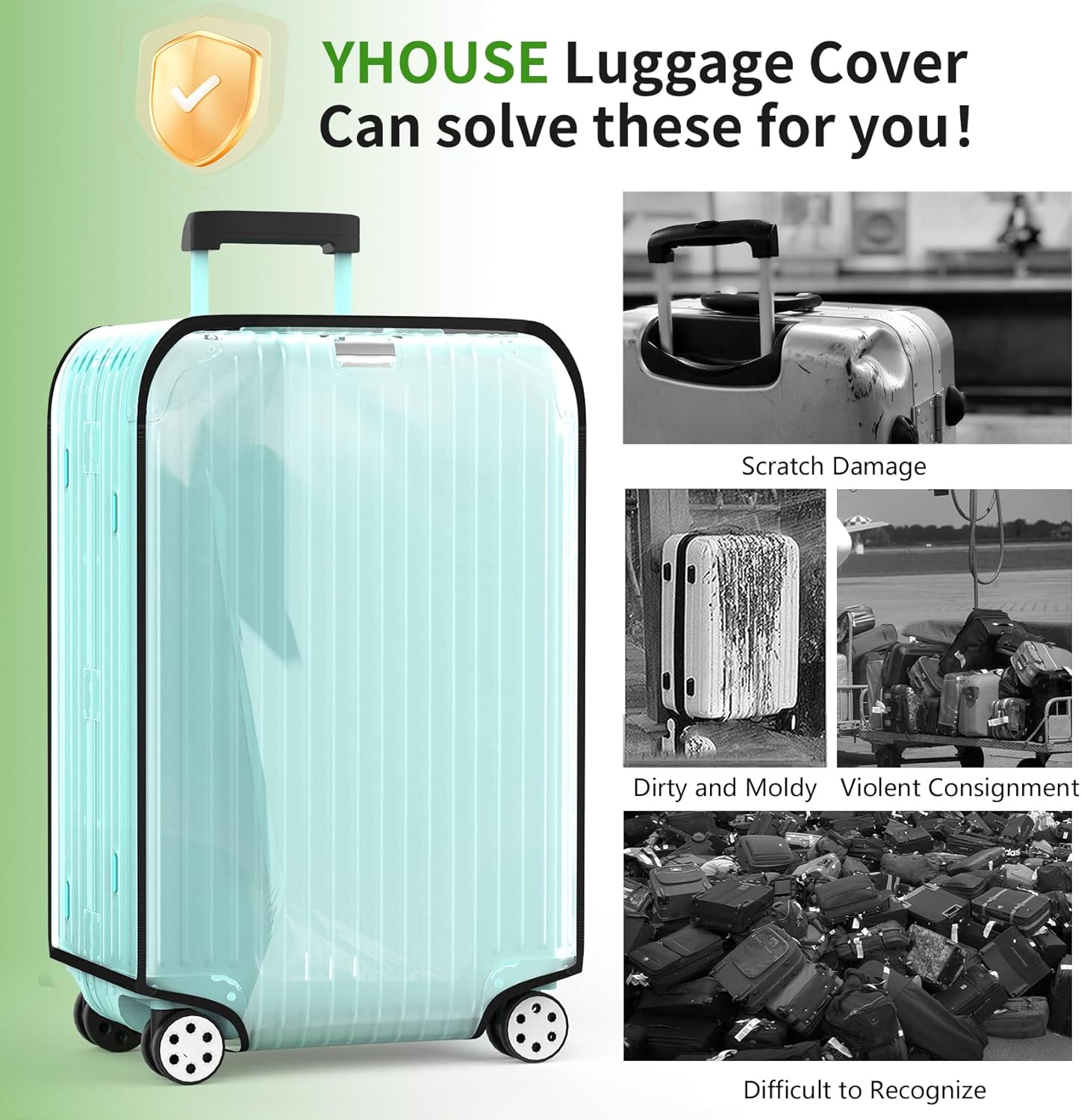 Suitcase Covers For Luggage, 20 Inch Clear PVC Luggage Covers Protector Full Thicken Transparent Waterproof Suitcase Sleeve With Large Velcro for 20" Wheeled Suitcases