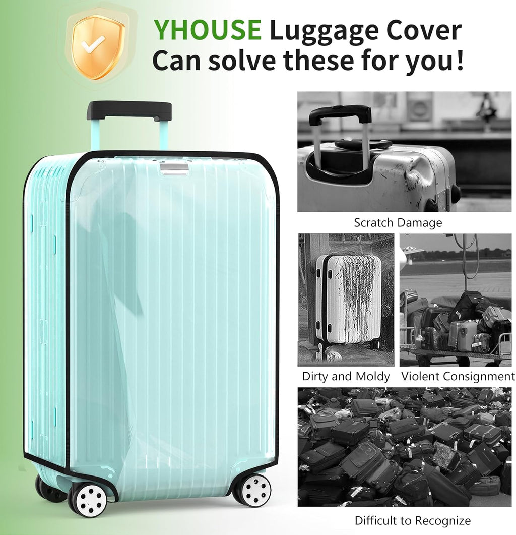 Suitcase Covers For Luggage, 26 Inch Clear PVC Luggage Covers Protector Full Thicken Transparent Waterproof Suitcase Sleeve With Large Velcro for 26" Wheeled Suitcases