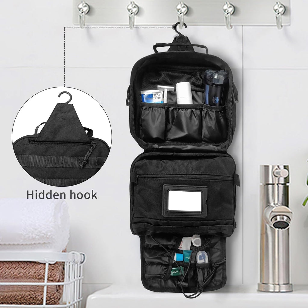 Travel Toiletry Bag for Men and Women, Hanging Travel Toiletries Organizer Dopp Kit, Toiletry Shaving Hygiene Bag, Durable Bathroom Essentials Men's Toiletry Bag for Short Trips & Camping - Black