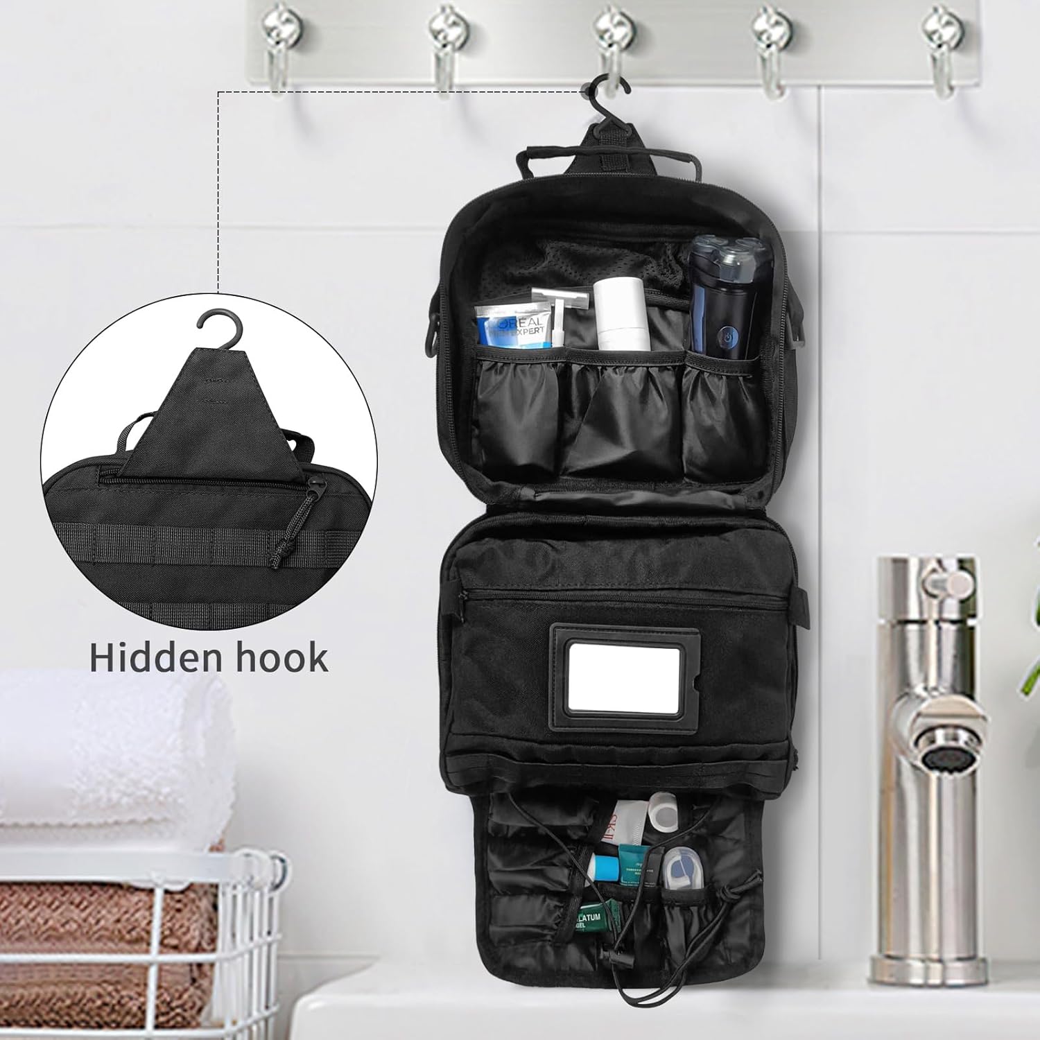 Travel Toiletry Bag for Men and Women, Hanging Travel Toiletries Organizer Dopp Kit, Toiletry Shaving Hygiene Bag, Durable Bathroom Essentials Men's Toiletry Bag for Short Trips & Camping - Black