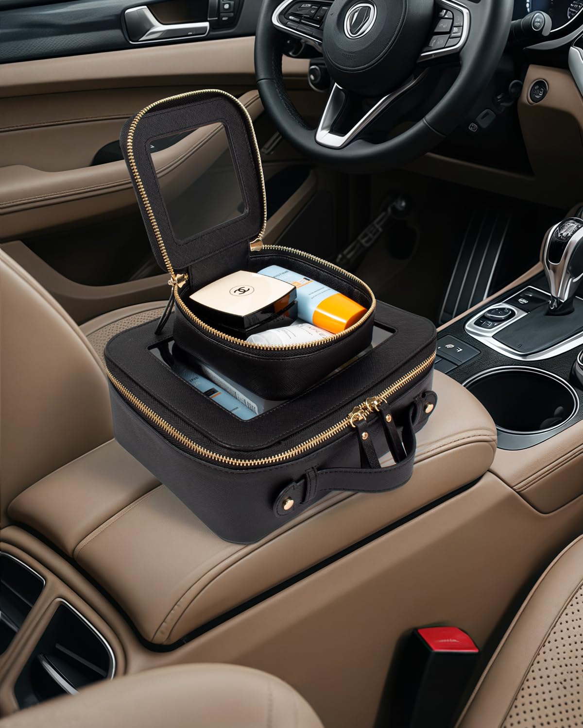 LETGO Clear Makeup Bags Set - TSA Approved Toiletry Bag with Handle Large Opening, Clear Toiletry Bags Case Pouch for Traveling Travel Car Orangizer Storage Essentials (Mini+Large Black)