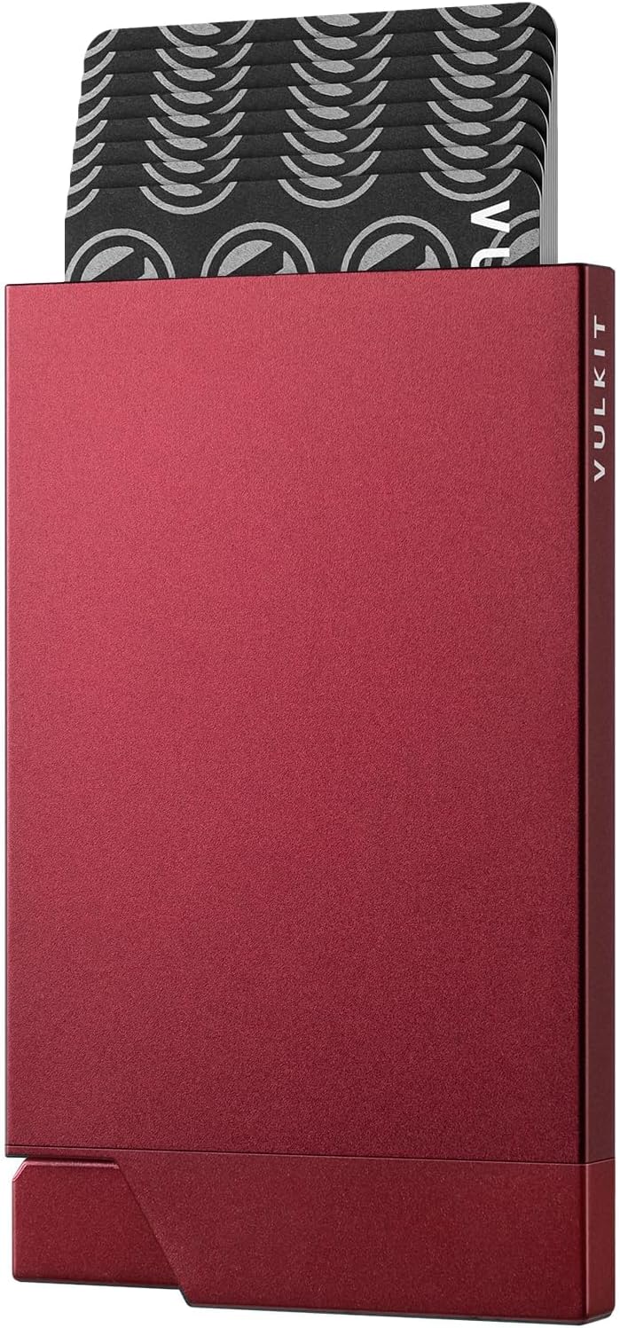 VULKIT Pop up Card Holder Minimalist Credit Card Holder RFID Blocking Slim Metal Card Case for Men or Women(Wine)