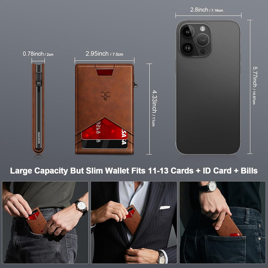 Wallet for Men Wallet with Slim Pop Up Card Holder for 12-14 Cards, RFID Blocking Bifold Minimalist Smart Wallet, Credit Card Holder with ID Window & Cash Slot, Compact Metal Card Case, Gifts for Men