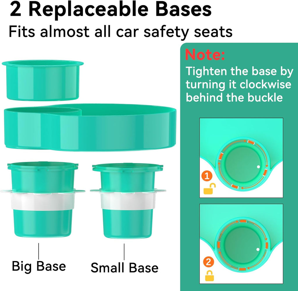 [2 Packs] Kids Car Seat Tray, Travel Tray with Cup Holder for Toddler Baby, Kids Car Seat Food Snack Organizer for Road Trip, Stroller snack Organizer Travel Must Haves Toddler Must Haves (Cyanine)