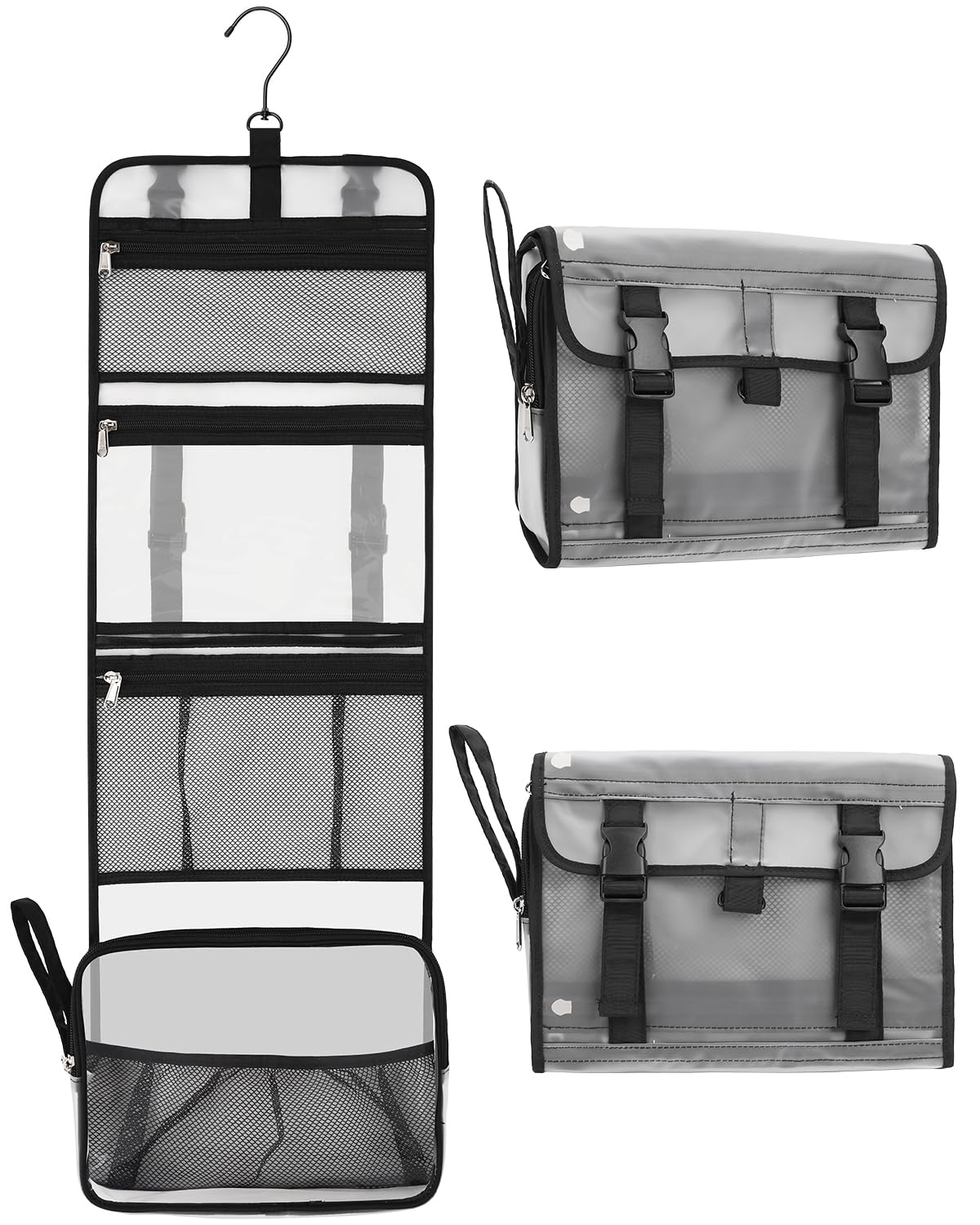 Relavel Travel Hanging Toiletry Bag for Men Women Travel Kit Shaving Bag Waterproof Large Makeup Bag Wash Bag Makeup Organizer Cosmetic Case for Bathroom Shower Semitransparent