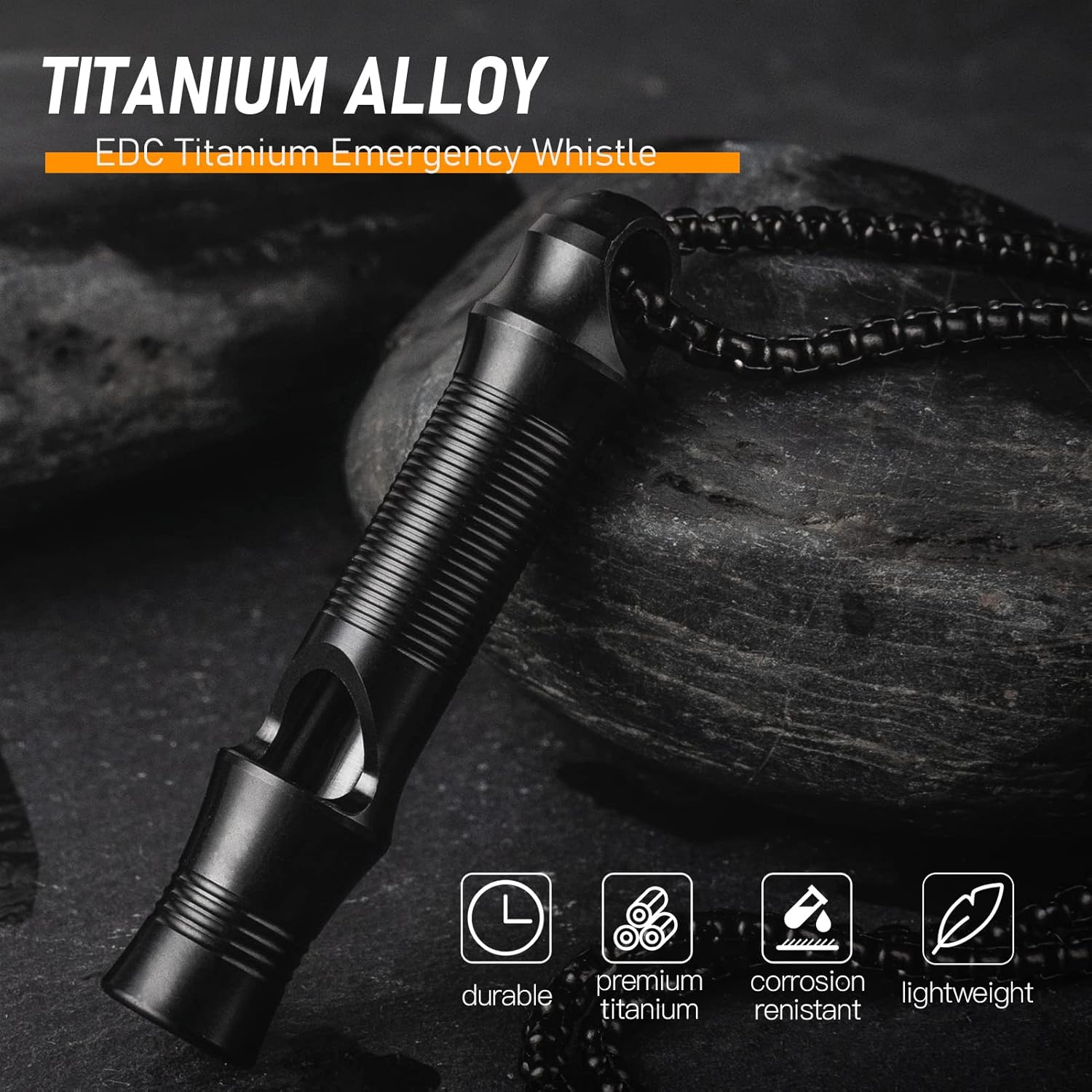 TISUR Titanium Emergency Whistle,EDC Safety Whistles Necklace Loud up to 120db,Survival Whistles for Survival,Hiking,Camping,Pets Training