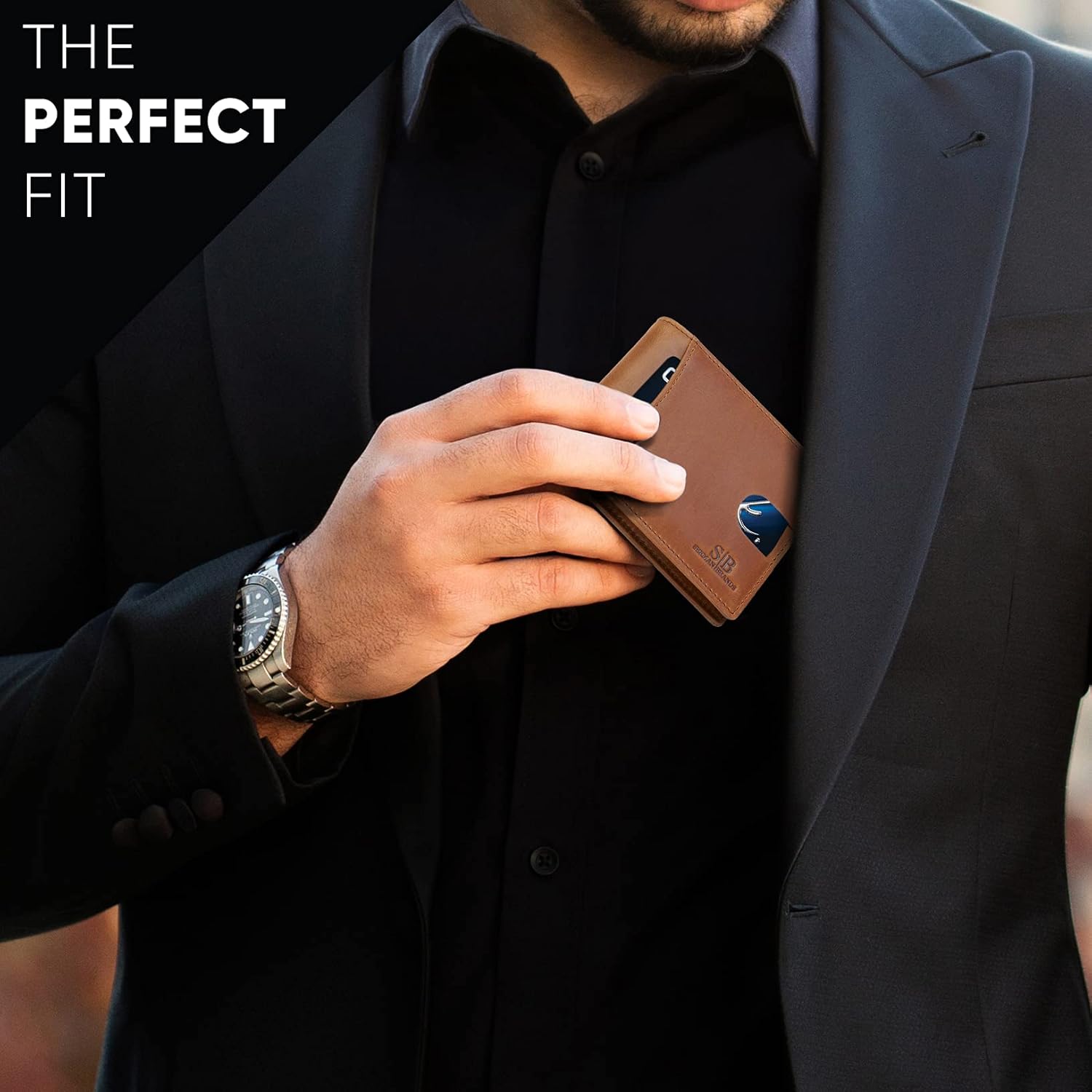 SERMAN BRANDS RFID Blocking Slim Bifold Genuine Leather Thin Minimalist Front Pocket Wallets for Men Billfold Wallet Men Gift