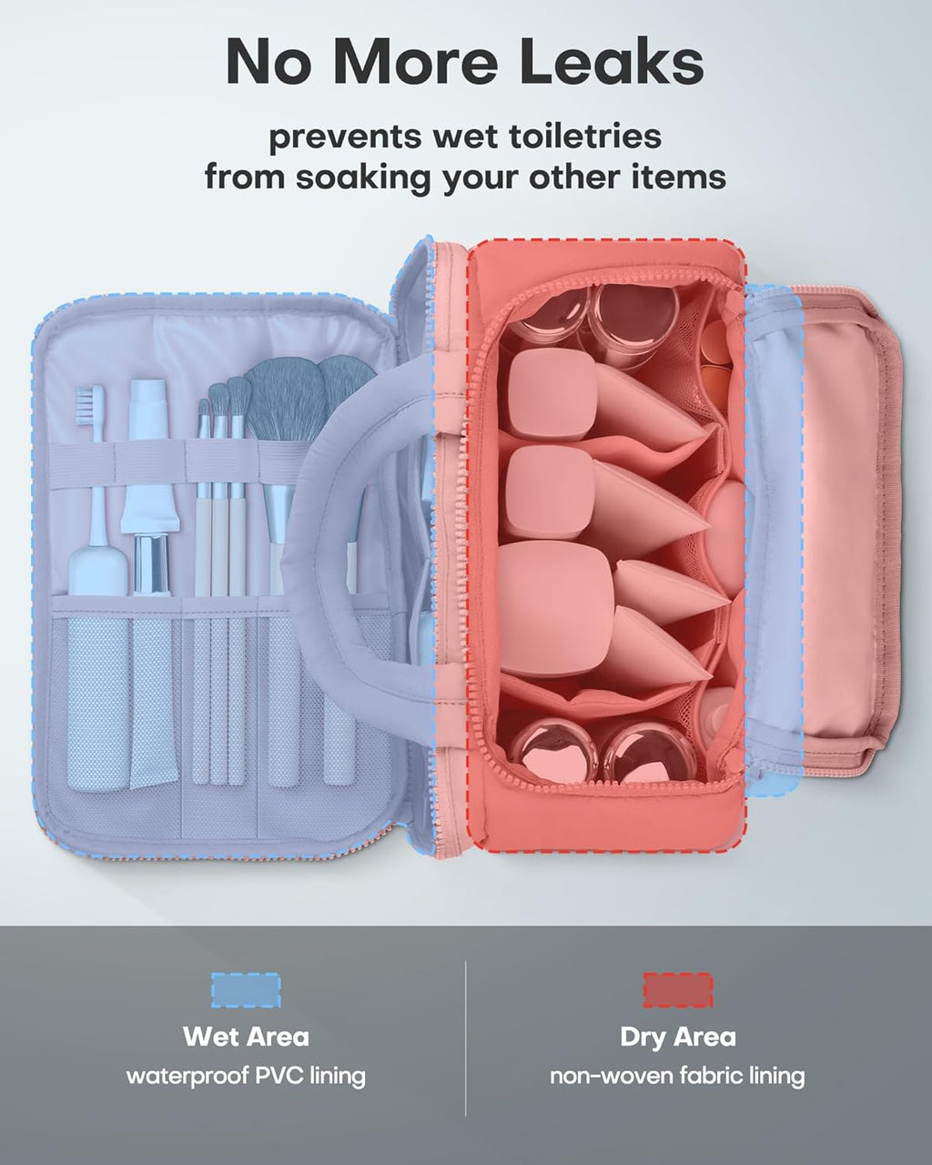 HOTOR Travel Toiletry Bag - Wide-Open Toiletry Bag for Women, Multi-Pocket Makeup Bag for Travel Essentials, Wet & Dry Separation Travel Accessories for Trip, Gym, 12.6" x 6.3" x 8.9", Dark Pink