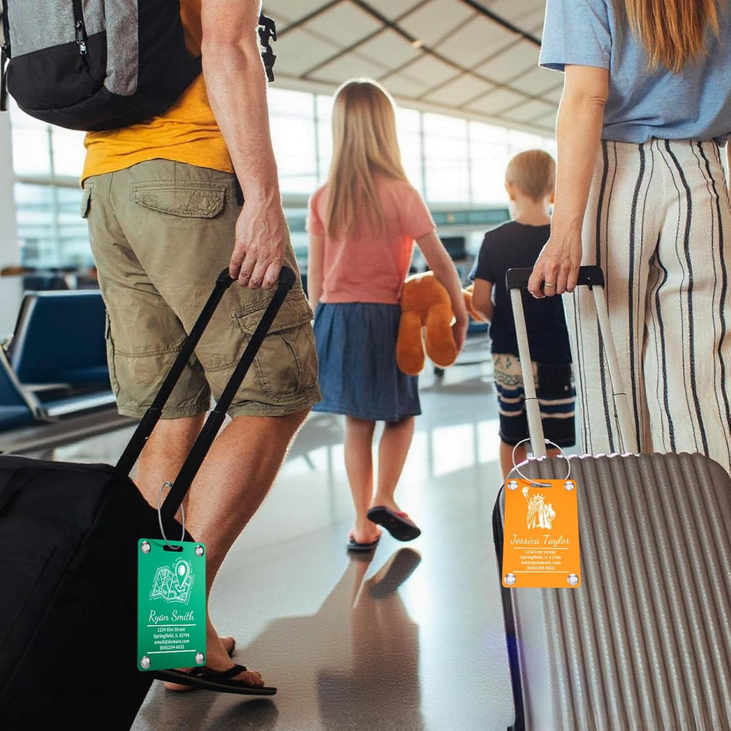 3 Pack Personalized Luggage Tags for Suitcases, Handmade Engraved Stainless Steel Custom Luggage Tags for Cruise Travel with Stainless Loop, Suitcase Identifier Metal Name Baggage Tag