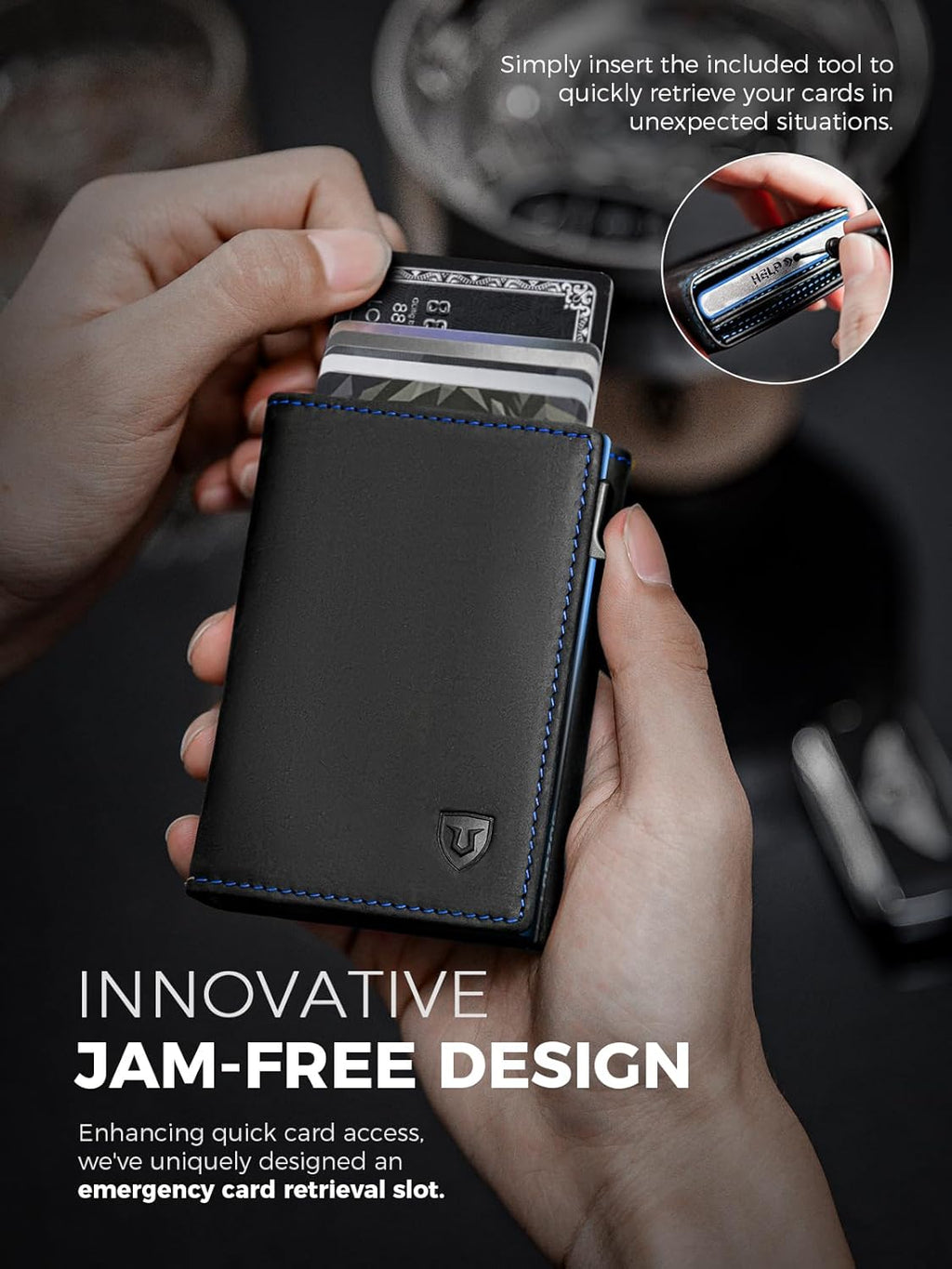 LORZOR Minimalist Wallet for Men with Credit Card Holder, Finest Full Grain Leather, Pop up Smart Wallet, Trifold Slim Wallet, RFID Blocking, Front Pocket, ID Window