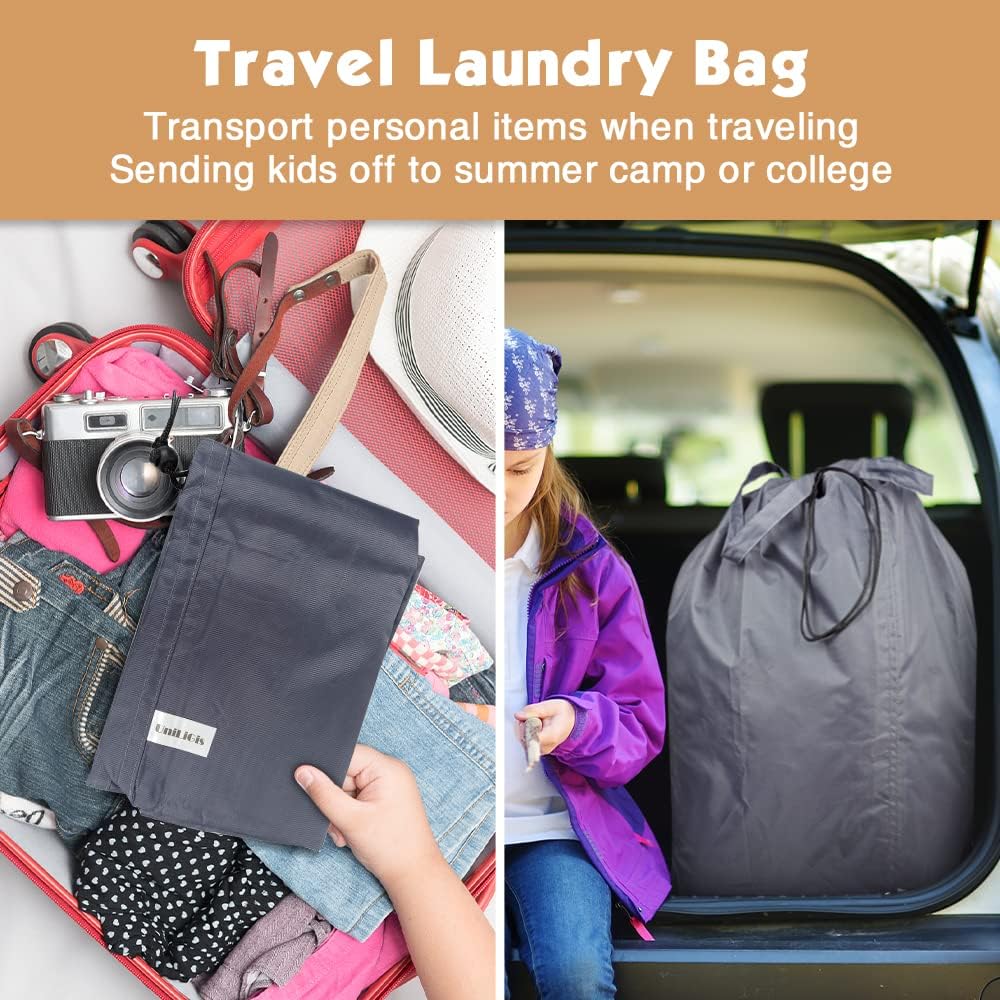 Washable Travel Laundry Bag with Handles and Drawstring (2 Pack), Heavy Duty Large Enough to Hold 3 Loads of Laundry, Fit a Laundry Basket or Clothes Hamper, 27.5x34.5 in,Grey