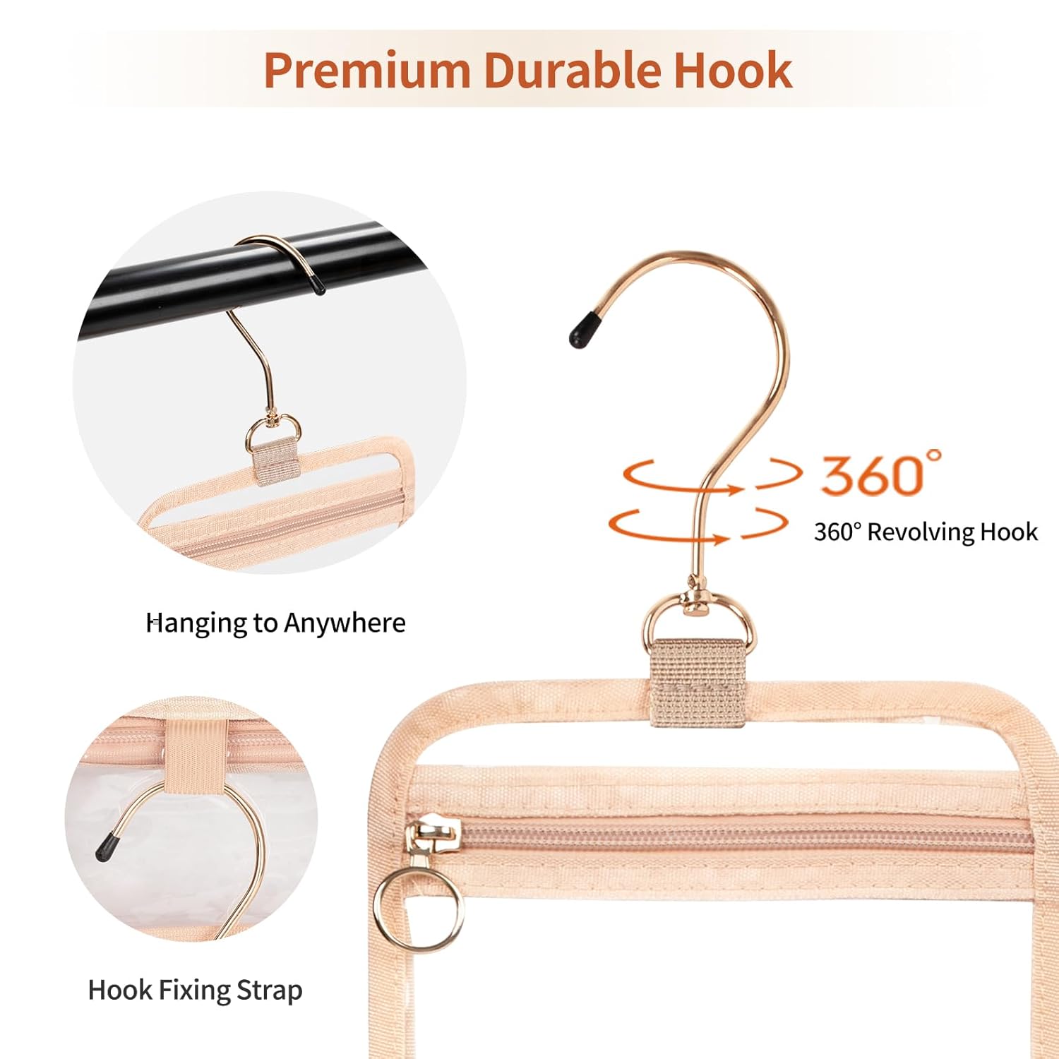 CUBETASTIC Clear Toiletry Bag for Women, Small Travel Bag with 360° Hanging Hook Clear Makeup Bags for Travelling Portable Cosmetic Organizer Case Skincare Pouch