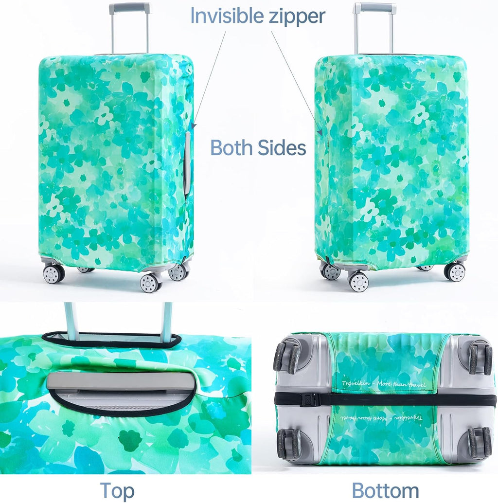 Travelkin Luggage Covers For Suitcase Tsa Approved,Suitcase Cover Protector Fit 18-32 Inch Luggage (Blue Floral, M)