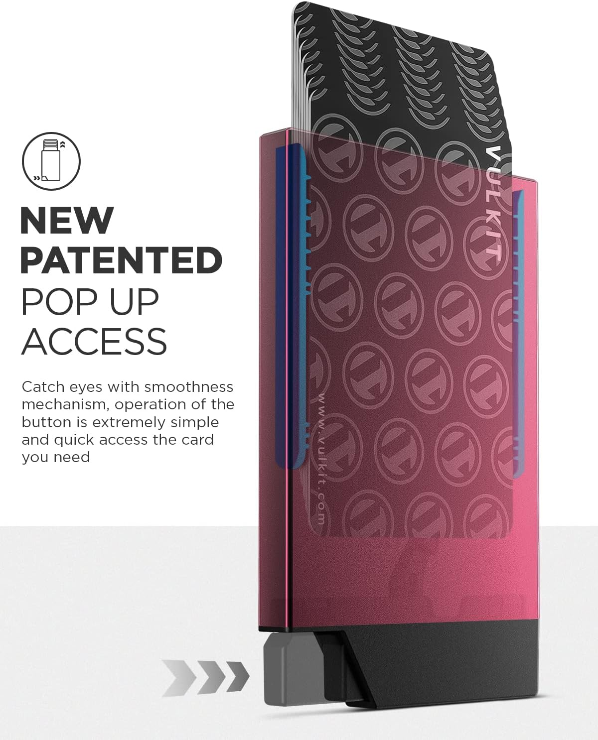 VULKIT Pop up Card Holder Minimalist Credit Card Holder RFID Blocking Slim Metal Card Case for Men or Women(Wine)