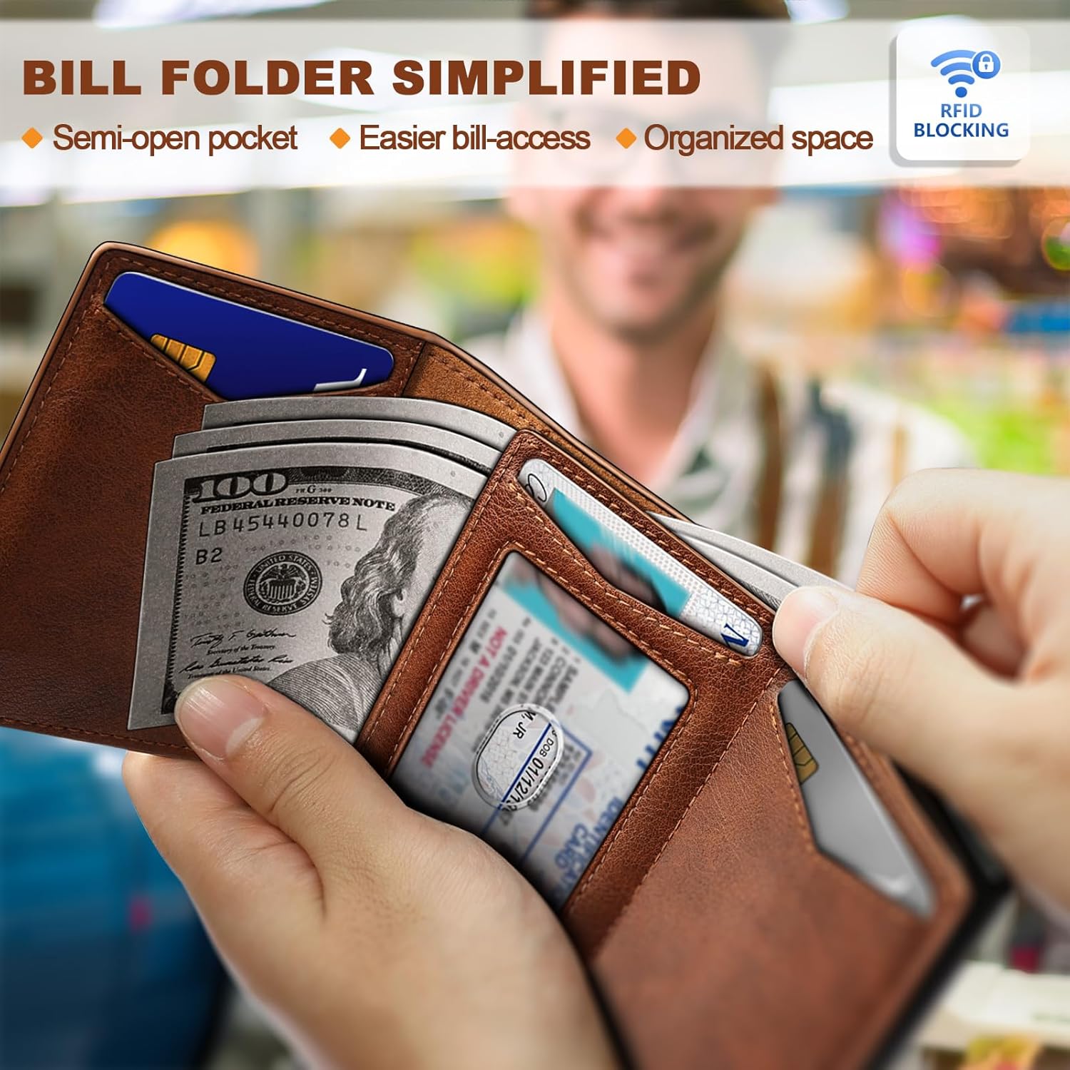 BULLIANT Men Wallet Leather Wallet Card Holders Money Clip for Men 10Cards-Magnetic Flip on Metal Case