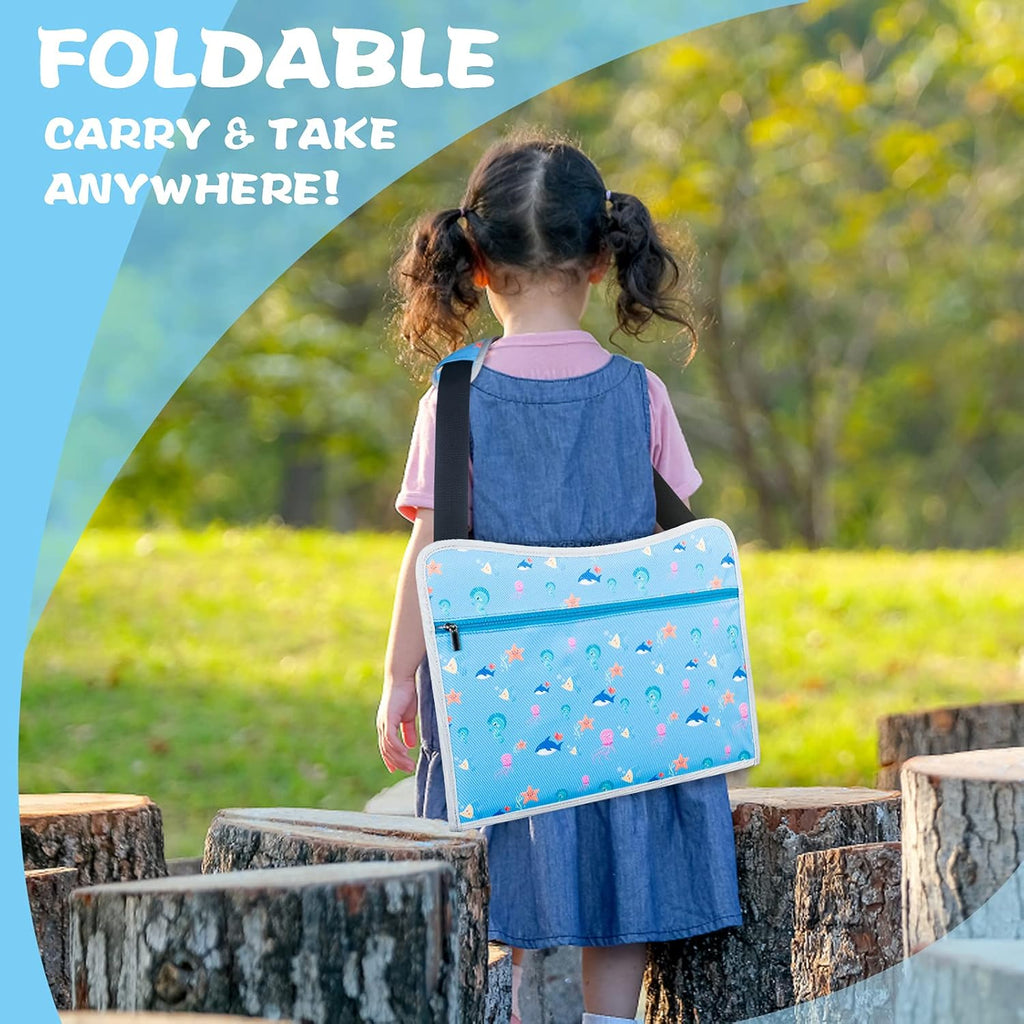 MENZOKE Kids Travel Tray for Boys or Girls, Travel Tray for Kids Car Seat with Tablet Holder, Dry Erase Board & Cooler Cup Holder, Road Trip Essentials Accessories for Car Trip, Airplane (2 Pack)