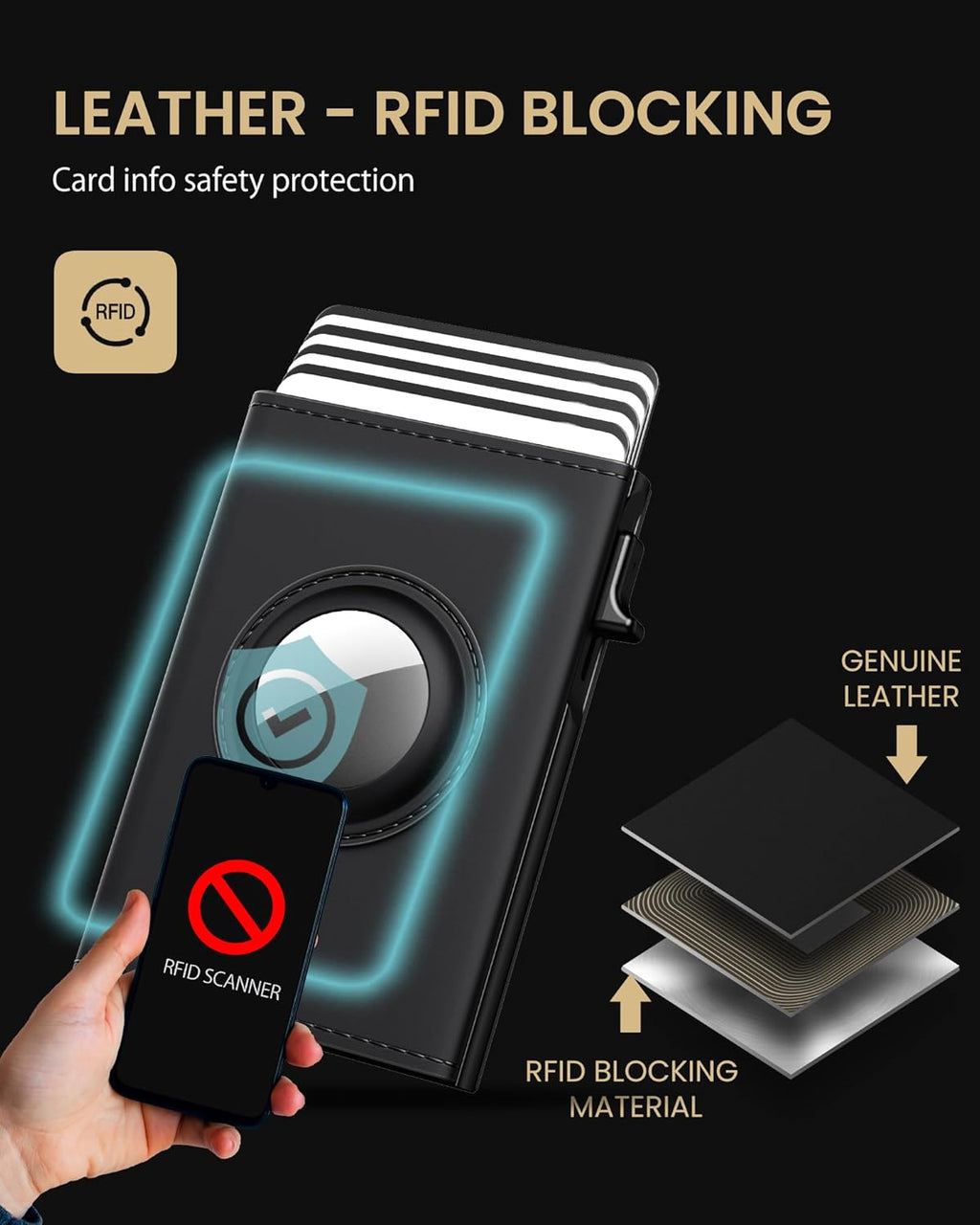 typecase Mens Wallet Card Holder for AirTag: Leather Smart Wallet for Men Compatible with Apple Air Tag, RFID Blocking, Slim, Minimalist - 9-14 Card Capacity | ID Window | Cash Slot (Deep Black)
