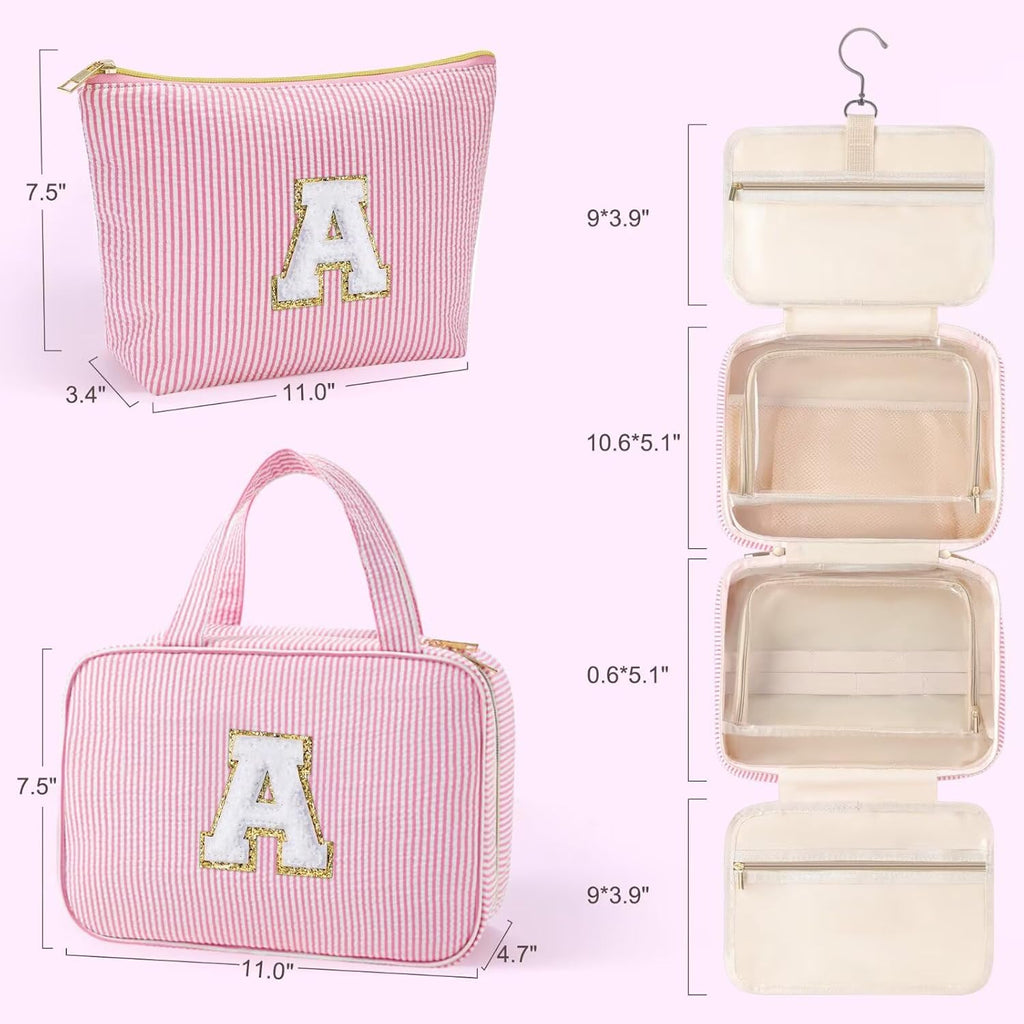 YOOLIFE Hanging Toiletry Bag - Large Capacity Personalized Travel Toiletry Bag for Women, Cruise Ship Essentials - Letter S, Pink