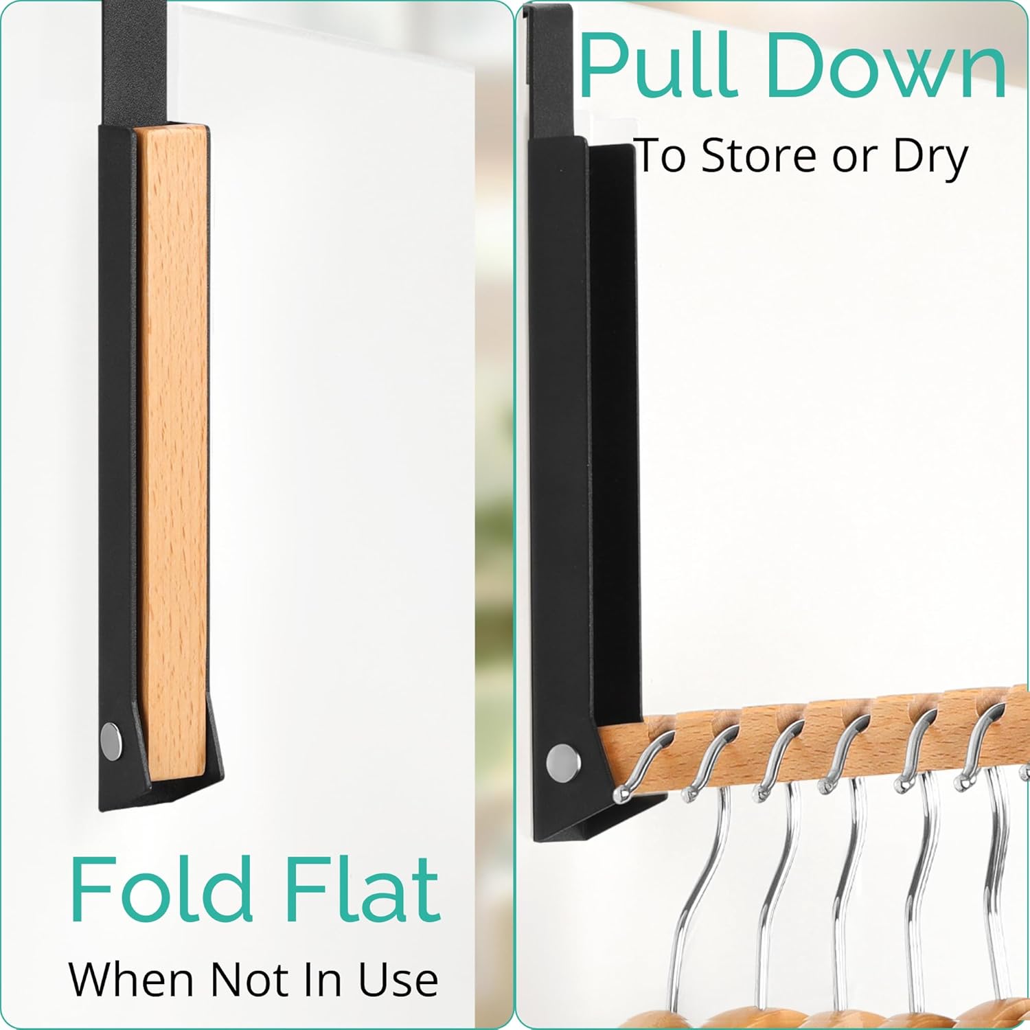 Over The Door Coat Rack: Portable Folding Travel-Friendly Over The Door Clothes Hanger and Laundry Hanger, Ideal for Compact Spaces and On-The-Go Use - 2PCS (Black)