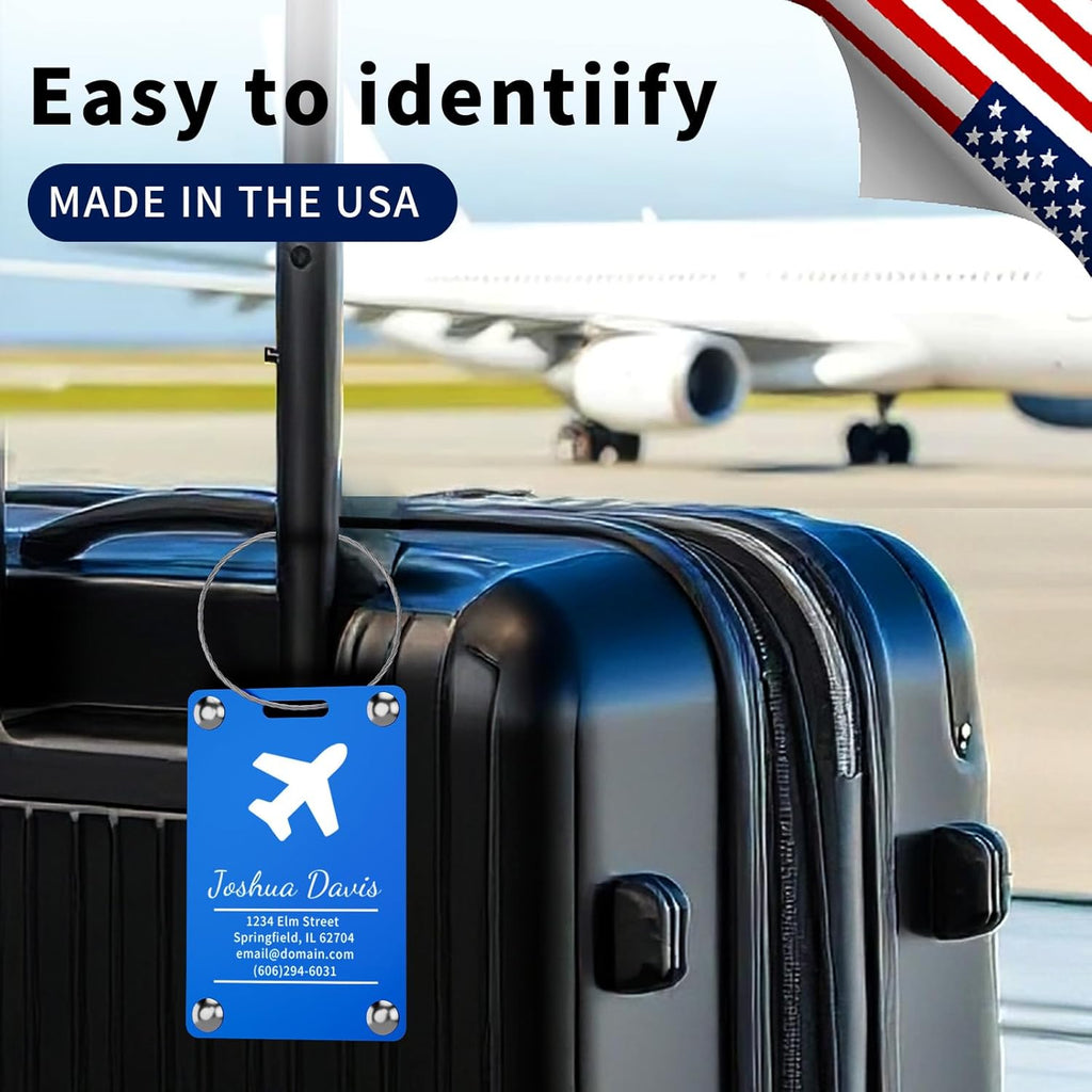 3 Pack Personalized Luggage Tags for Suitcases, Handmade Engraved Stainless Steel Custom Luggage Tags for Cruise Travel with Stainless Loop, Suitcase Identifier Metal Name Baggage Tag