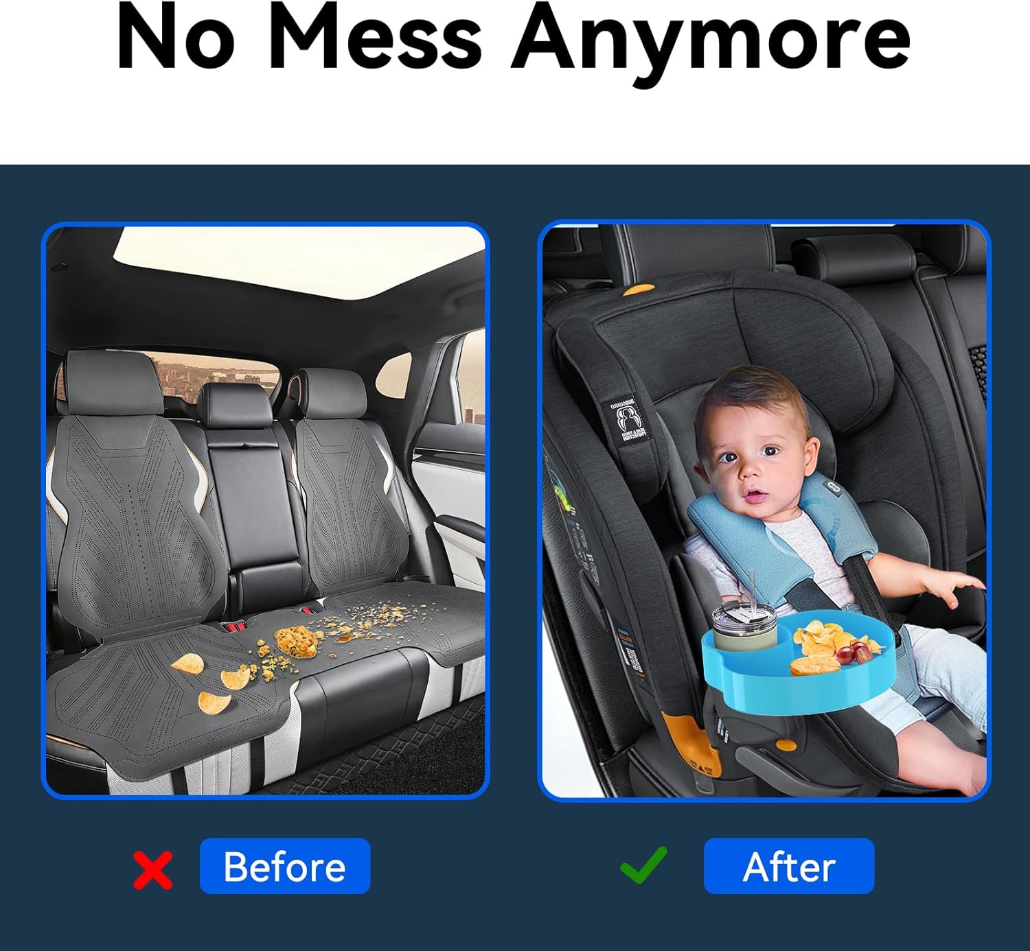 Kids Car Seat Tray, Travel Tray with Cup Holder for Toddler Baby, Kids Car Seat Food Snack Organizer for Road Trip, Stroller snack Organizer Travel Must Haves Toddler Must Haves (Sky Blue, 1 PCS)