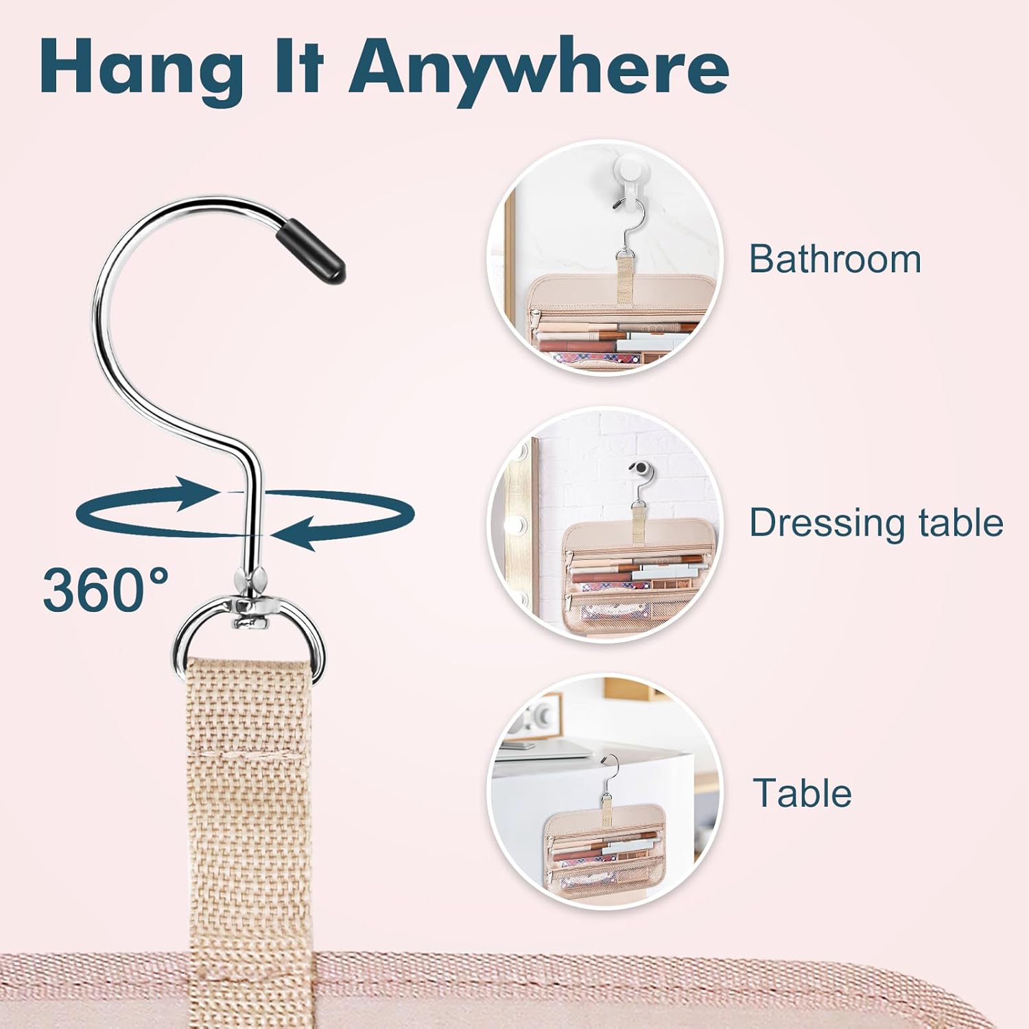 Wedama Toiletry Bag for Women, Large Cosmetic Travel Bag, Hanging Toiletry Bag for Bathroom, Thickened PVC Waterproof Makeup Bag, Toiletries Bag for Travel Business Trips and Camping, Dark Blue