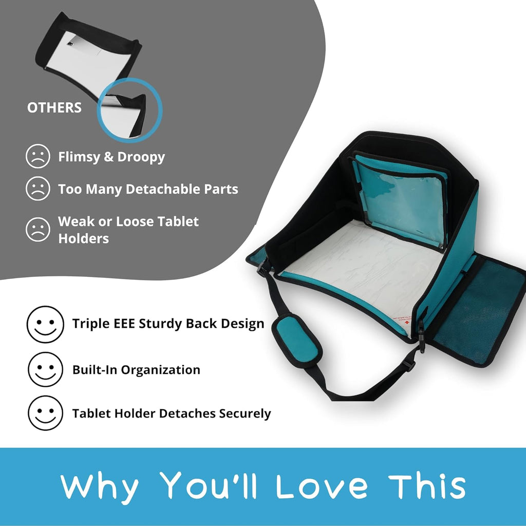 Kids Travel Tray for Car Seat- Purple- The Essential Travel Lap Desk with Removable Tablet Holder, Built-In Storage, and Stabilized Panels, Must Have Car Tray for Kids on Road Trips