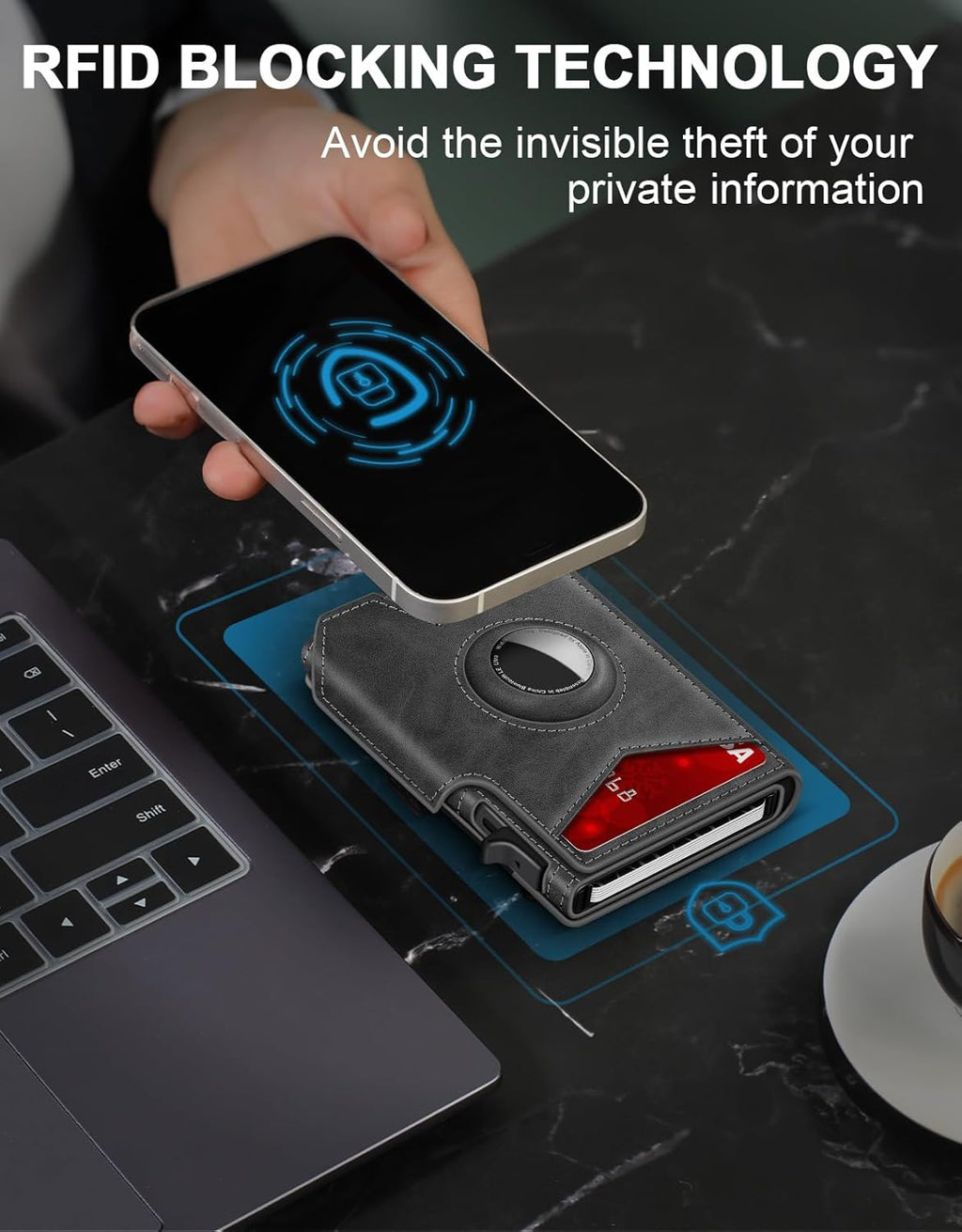 Airtag Wallet for Men, Minimalist Slim Mens Wallet Smart Pop Up Credit Card Holder for 9-13 Cards, RFID Blocking Wallet with ID Window & Cash Slot, Compact Bifold Metal Aluminum Card Case