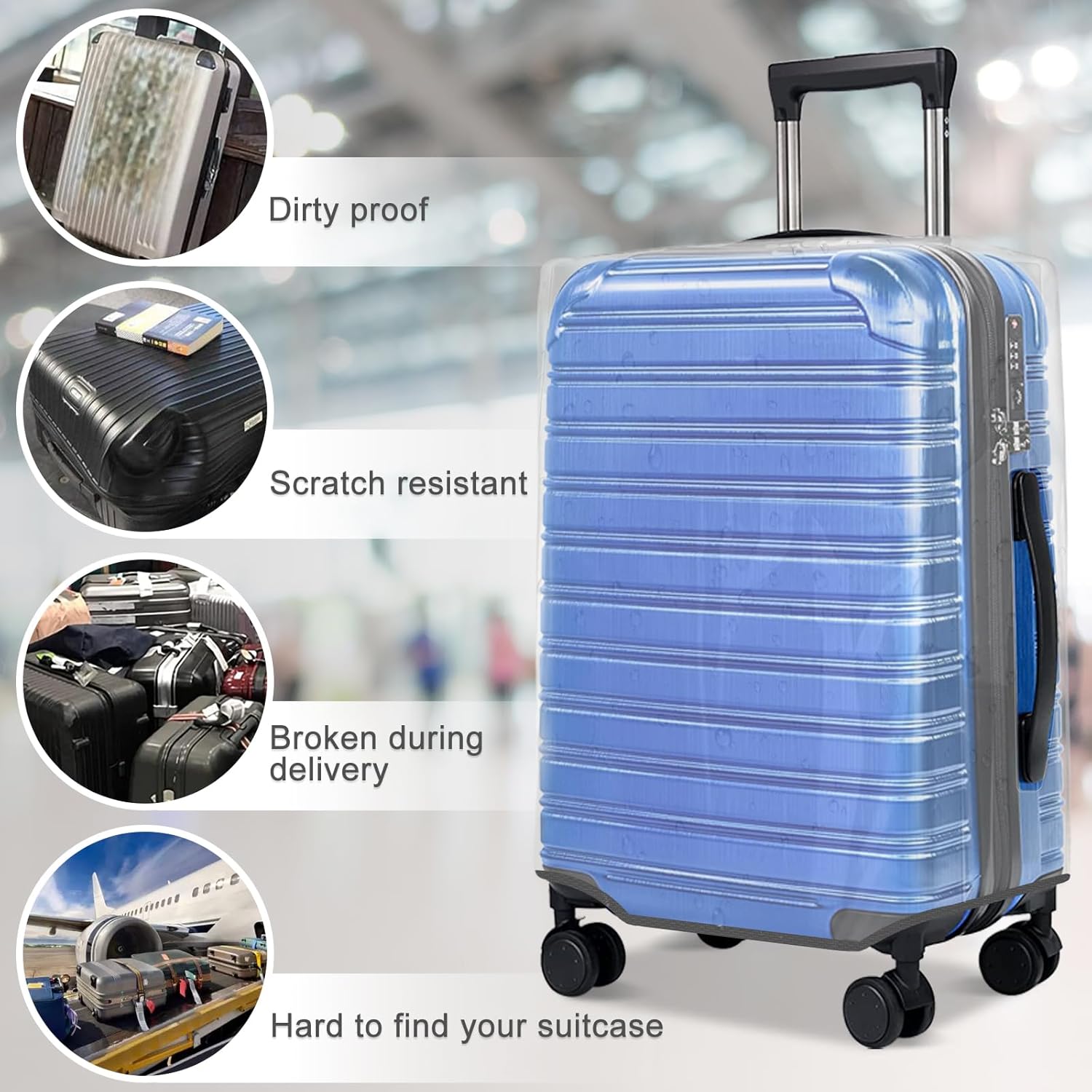 Clear Luggage Cover for 20 inch Suitcase Tsa Approved Thicken PVC Plastic Suitcase Protector Cover for Baggage Travel Waterproof.