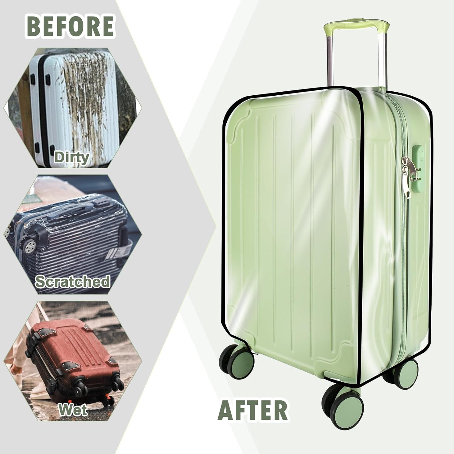 Thicken Clear Luggage Cover Protector, 20" PVC Luggage Covers for Suitcase Waterproof Dustproof Anti-scratch Travel Suitcase Covers Case for Wheeled Luggage