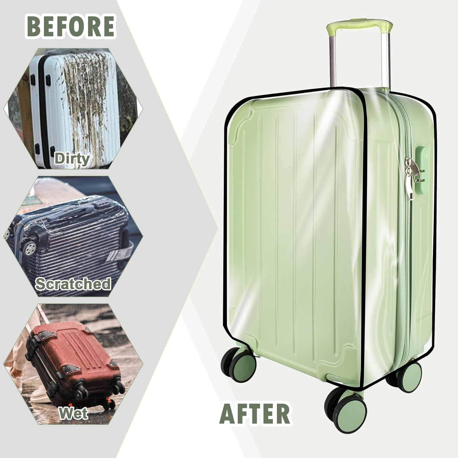 Thicken Clear Luggage Cover Protector, 26" PVC Luggage Covers for Suitcase Waterproof Dustproof Anti-scratch Travel Suitcase Covers Case for Wheeled Luggage