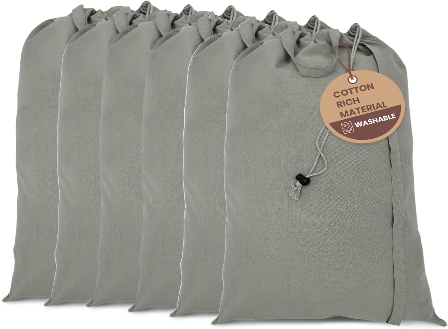 LFH Home Cotton Canvas Large Laundry Bag with Handle, Heavy Duty Drawstring Closure Washable Laundry Bags, School Travel, Home, Hotel, College Dorm, Organizer Sack, Toys Clothes 20x30 (Pack of 6)-Grey