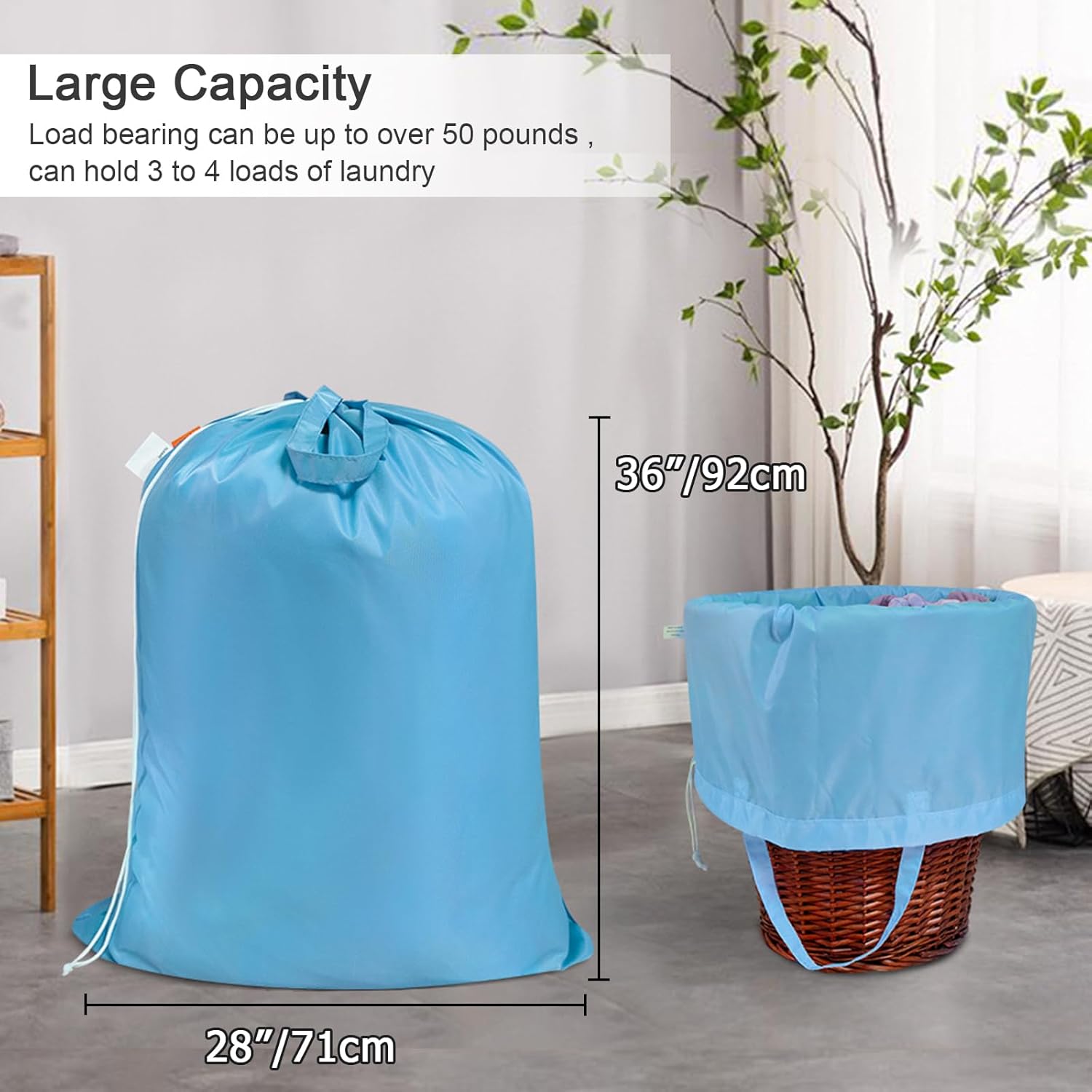 Polecasa Heavy Duty Large Laundry Bag with 130gsm Tear Resistant Fabric and Handles, Easy to Carry Durable Dirty Clothes Drawstring Bag, Perfect for College Dorm,Travel, 2 Pack 28”x36”,Gulf Blue