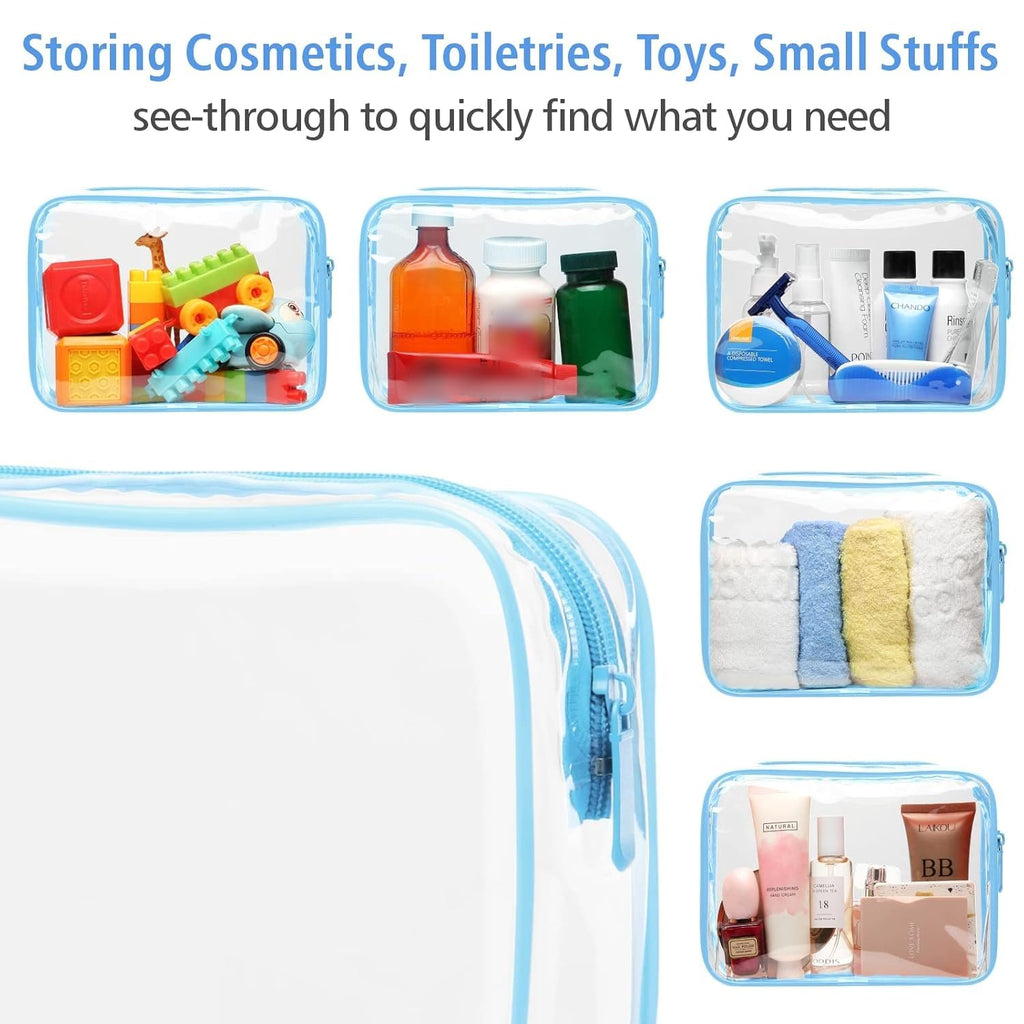 PACKISM 3 Pack TSA Approved Clear Toiletry Bags, Quart Size, Travel Makeup Cosmetic Bag for Women Men, Carry On Airport Airline Compliant, Light Blue