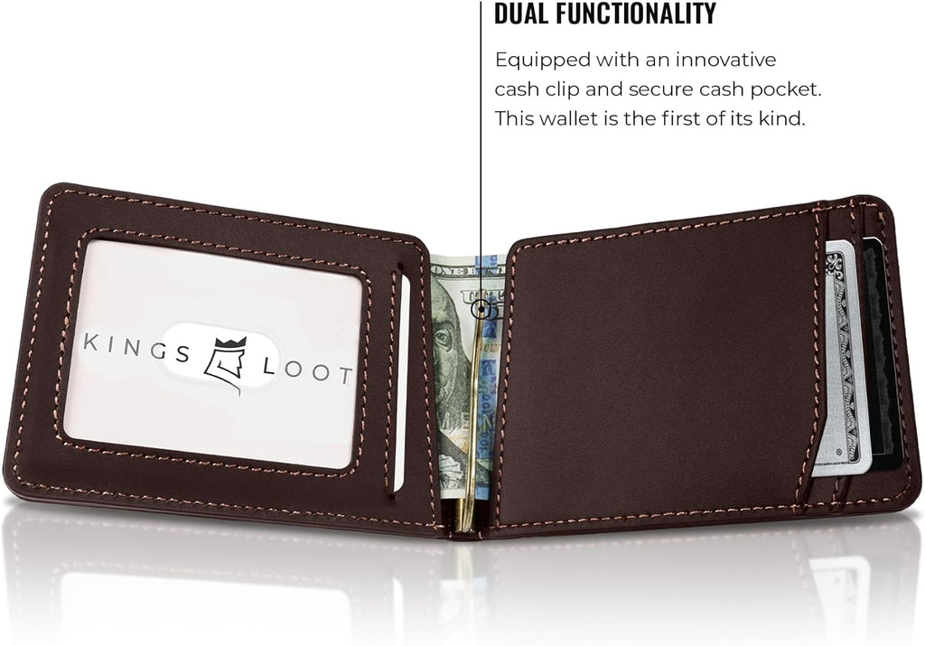 Kings Loot Wallet for Men | Customized Minimalist Slim RFID Blocking Leather Design with Cash Pocket & Card Pull Strap | Holds 1-15 Cards | Stylish & Durable Wallets