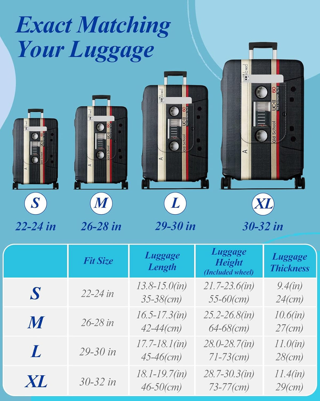 Slohif Luggage Cover for Suitcase Tsa Approved Protector - Luggage Sleeve Large Suit Case Cover Travel Stretch Baggage Case Protective Washable Fit 29-30 Inch Black Tape L