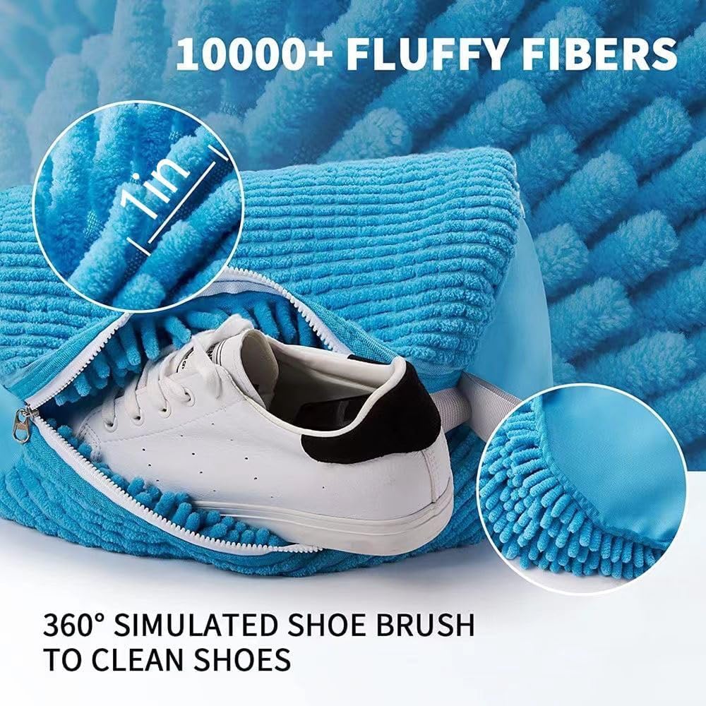 Shoe Cleaning Bag,Shoe Washing Bag For Washing Machine,Laundry Bag For Shoes,Fluffy Fibers 360° Wrap-Around Cleaning,Reusable Washer Shoe Bag, Ensure Deep Cleaning of The Shoes(Blue 2 pcs)