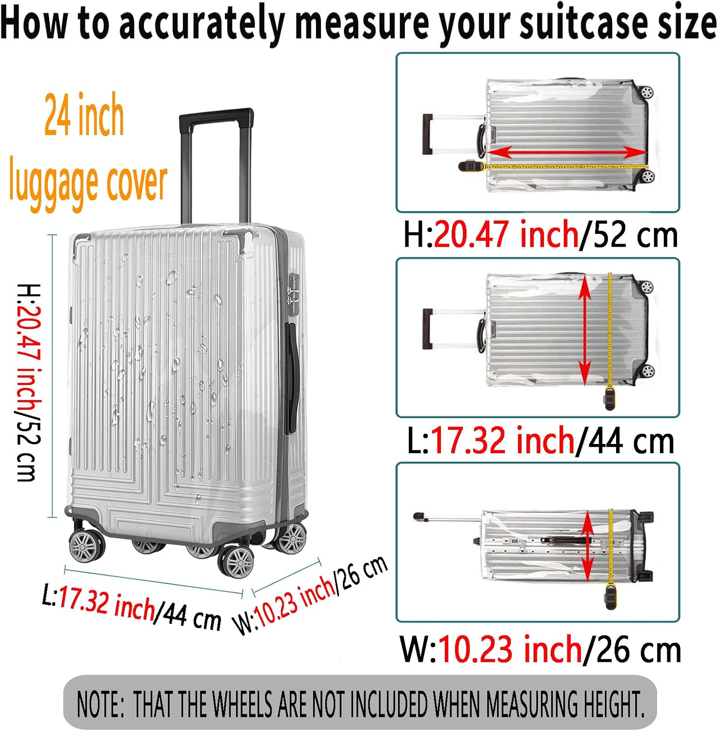 24 Inch Clear PVC Luggage Cover Protectors Suitcase Covers for Luggage Thickened suitcase protective cover for Wheeled Suitcase Suitable for 24"