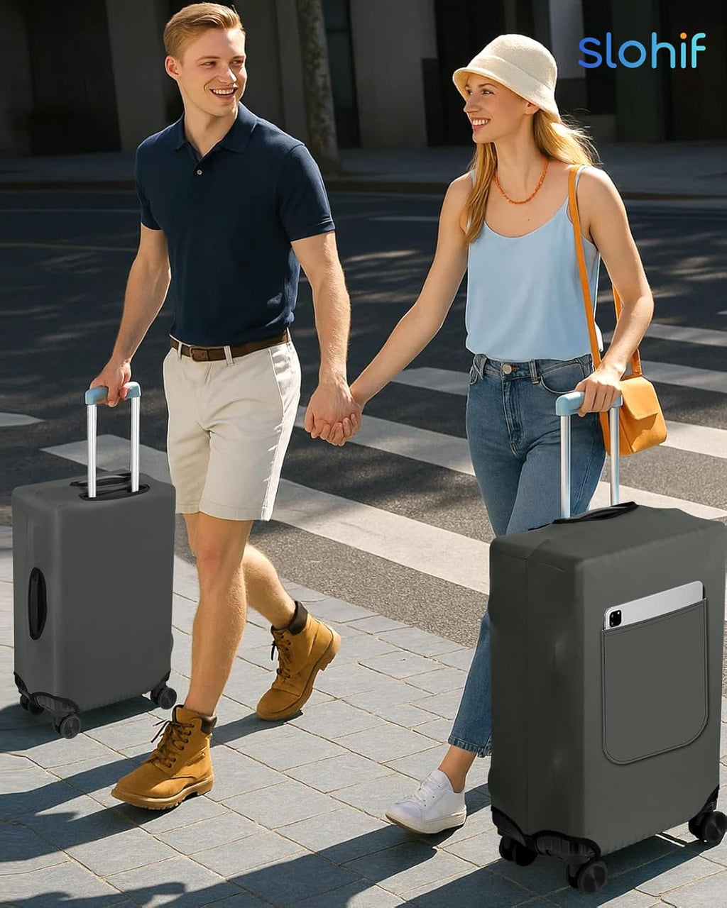 Slohif Luggage Cover for Suitcase Tsa Approved Protector - Luggage Sleeve Suit Case Cover Travel Stretch Large Baggage Case Protective Washable Fit 26-28 Inch Gray