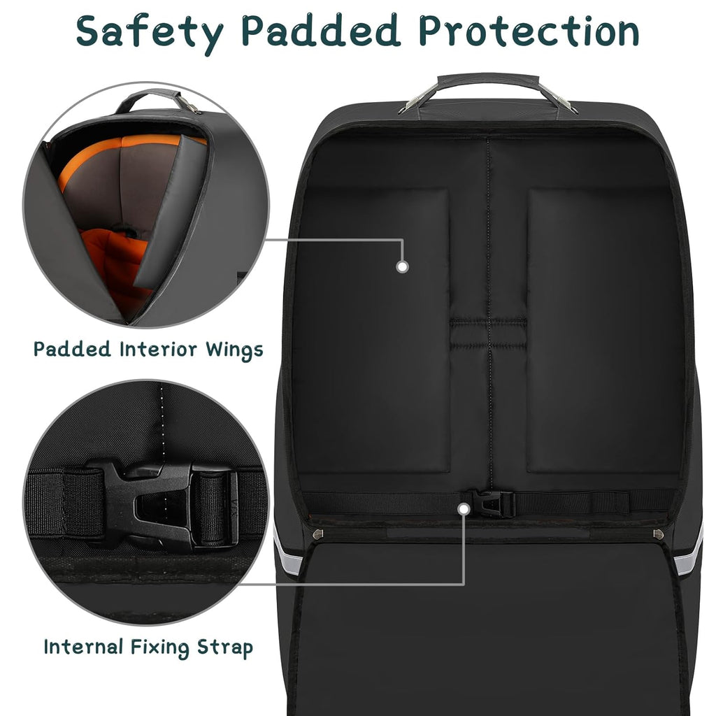Car Seat Travel Bag - Padded Car Seat Carrier with Steel Cable Handle and Reflective Stripes, Large Durable Airport Gate Check Bag with Shoulder Strap