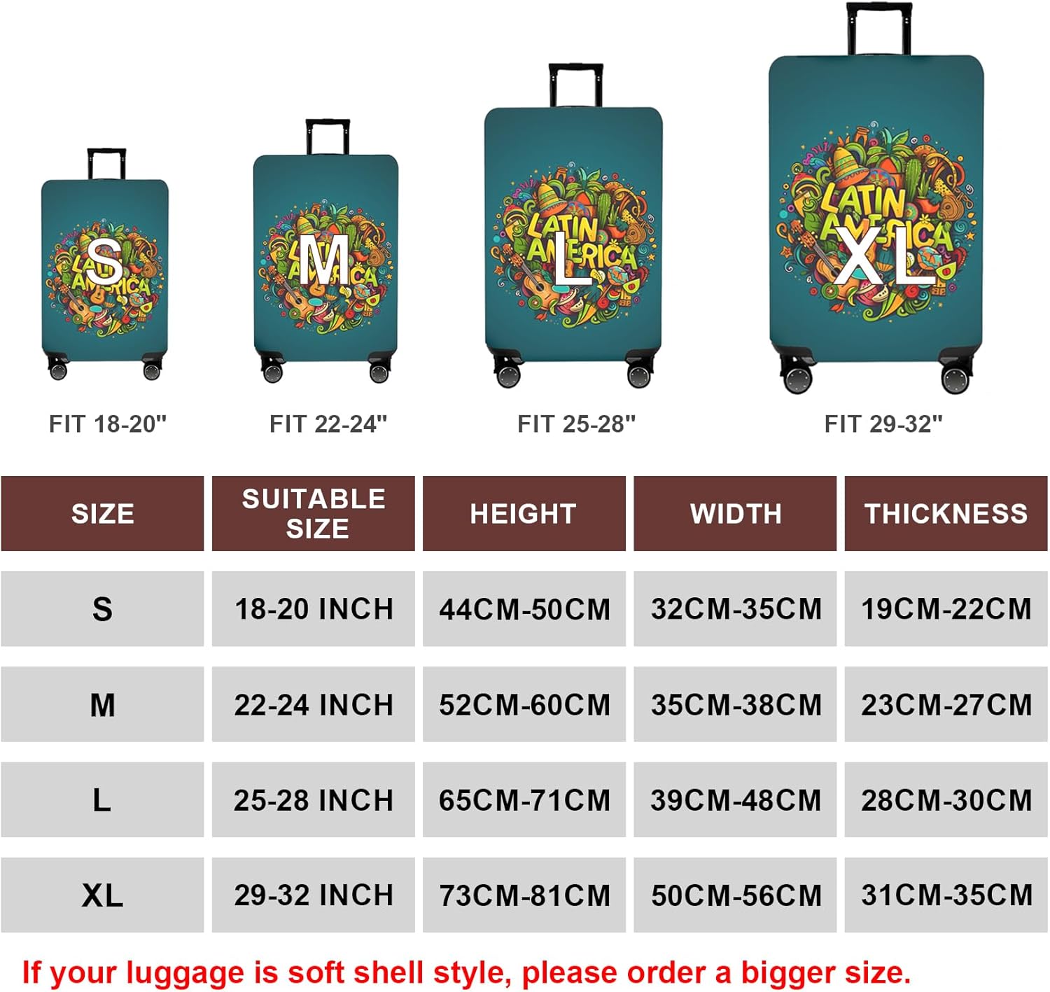 WUJIAONIAO Travel Luggage Cover Baggage Suitcase Cover Protector Skins 18-32 Inch (US-Area, S (for 18-20 inch luggage))