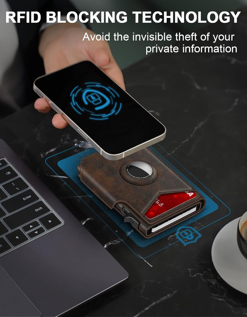 Airtag Wallet for Men, Minimalist Slim Mens Wallet Smart Pop Up Credit Card Holder for 9-13 Cards, RFID Blocking Wallet with ID Window & Cash Slot, Compact Bifold Metal Aluminum Card Case