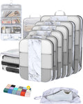 10 Set Compression Packing Cubes for Travel Essentials,Compressible Expandable Packing Cubes for Suitcase,OlarHike Luggage Organizer Bags for Travel,Handy Helper for Organizing Clothes(White Marble)