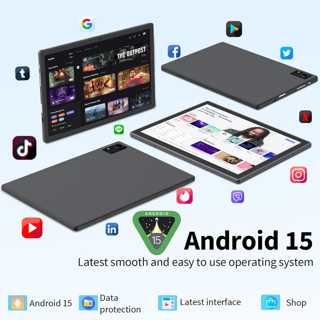 Android 15 Tablet with Keyboard, 16GB（8+8）RAM+256 Storage(Expand to 2TB), 8000mAh Battery, Widevine L1,10 Inch 2-in-1 Tablets with 5G/2.4G WiFi, BT5.0, GMS Certified, with Mouse, Case, Stylus（Black）