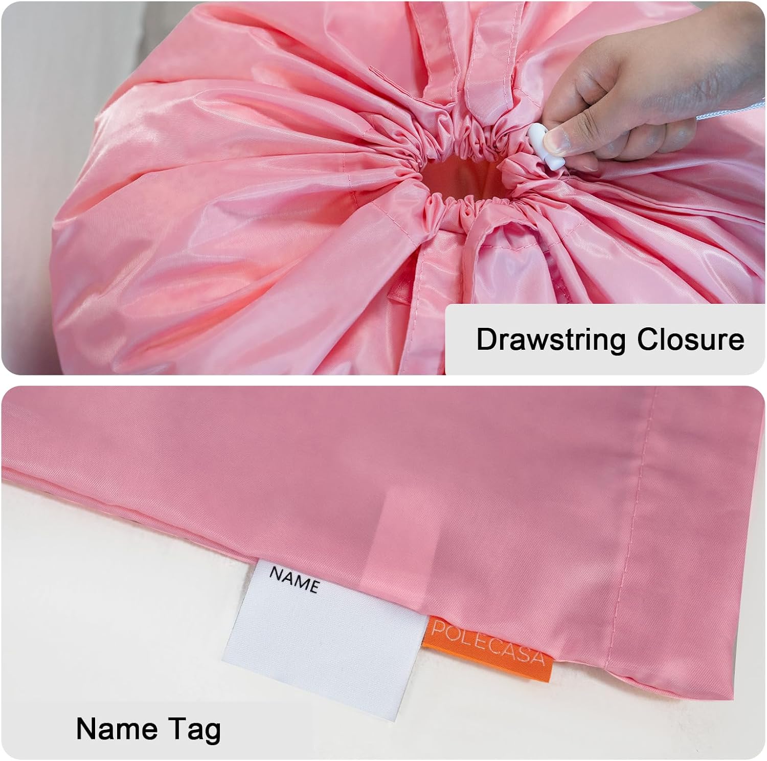 Polecasa Small Heavy Duty Laundry Bag with 130gsm Tear Resistant Fabric and Handles, Easy to Carry Durable Dirty Clothes Drawstring Bag, Perfect for College Dorm, Travel, 2 Pack 21”x24”,Pink