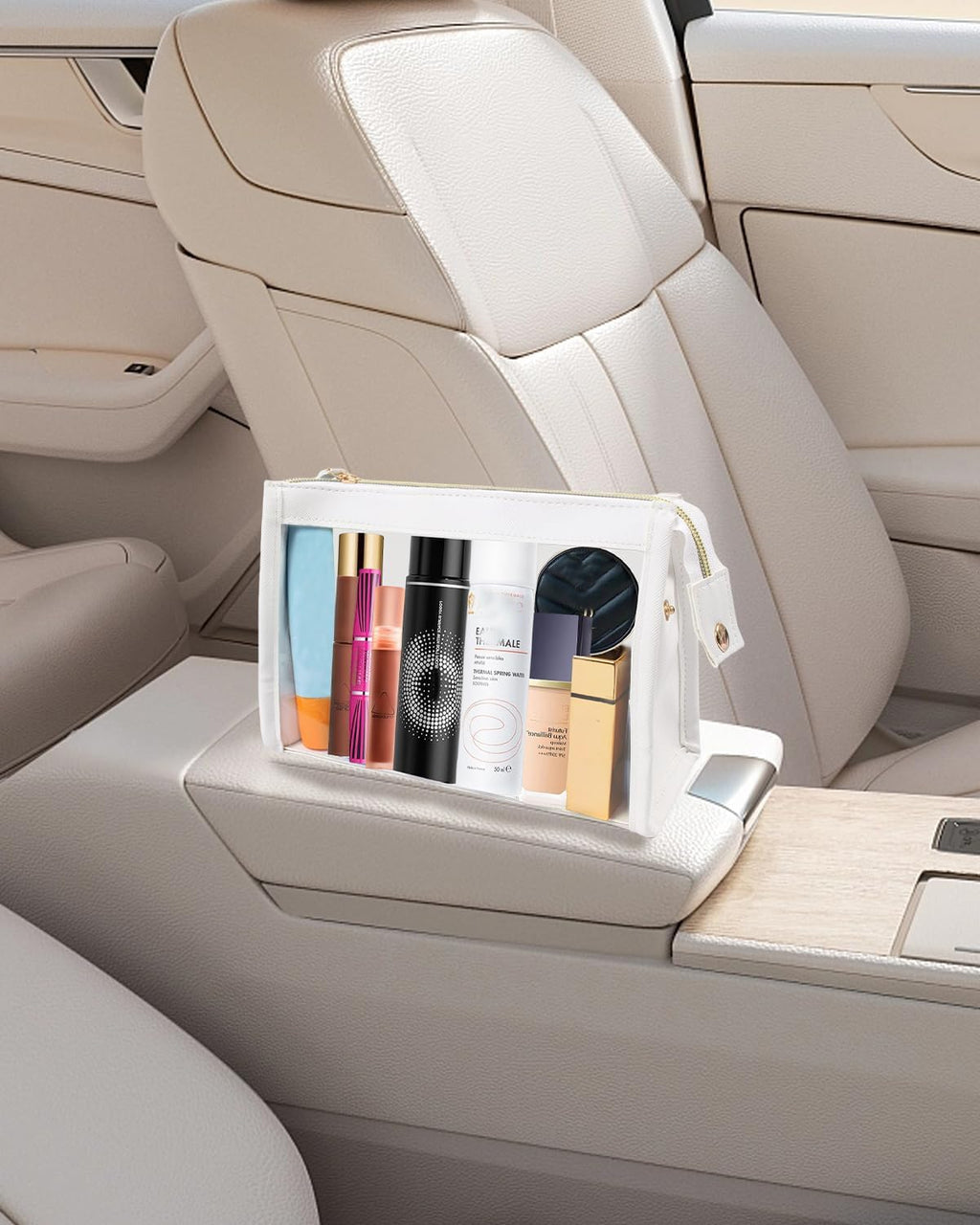 Small Clear Makeup Bag, Waterproof Clear Travel Toiletry Bag Case Cosmetic Bag with Zipper Small Makeup Pouch Travel Bags for Toiletries Travel Essentials Car Organizer